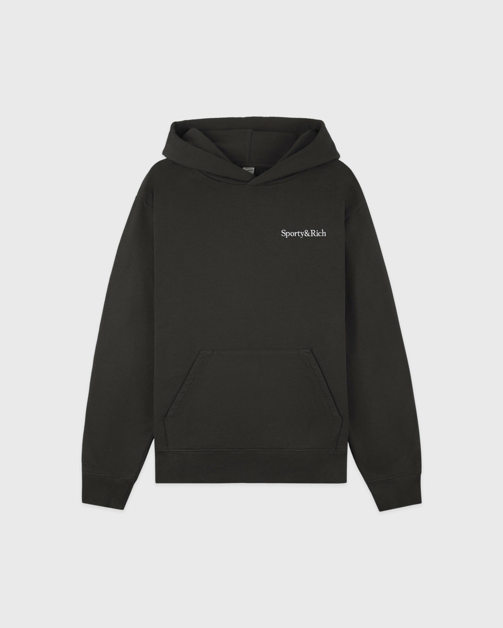 Serif Logo Embroidered Hoodie - Faded Black/White Sporty & Rich Online