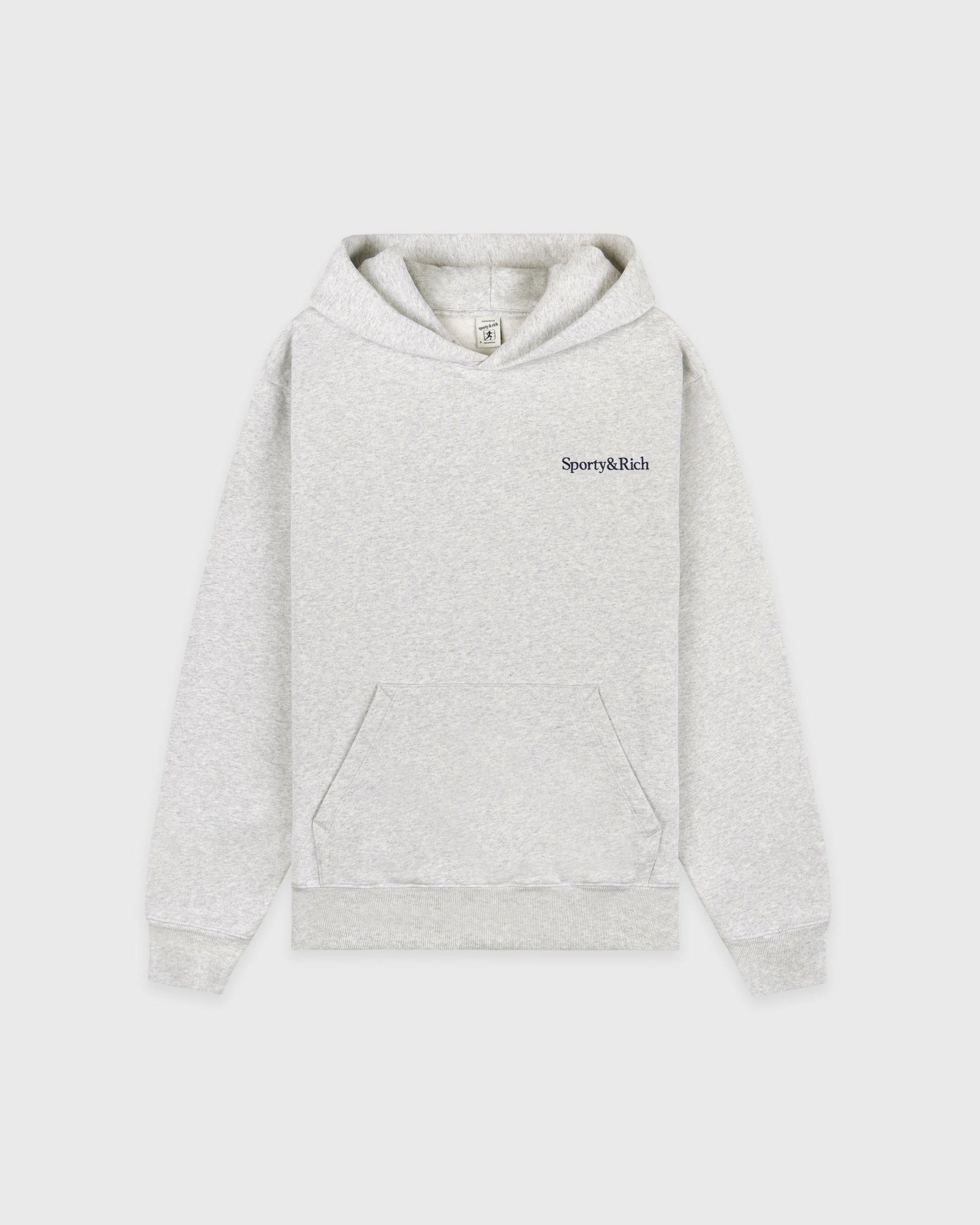 Serif Logo Embroidered Hoodie - Heather Gray/Navy Sporty & Rich Discount