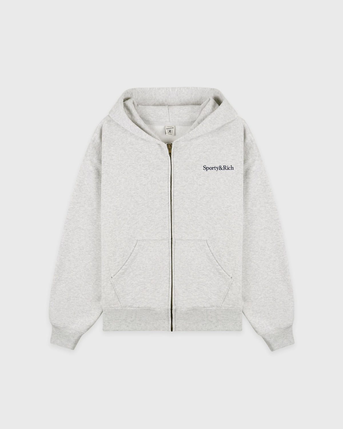 Serif Logo Embroidered Zip Hoodie - Heather Gray/Navy Sporty & Rich For Sale