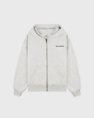 Serif Logo Embroidered Zip Hoodie - Heather Gray/Navy Sporty & Rich For Sale