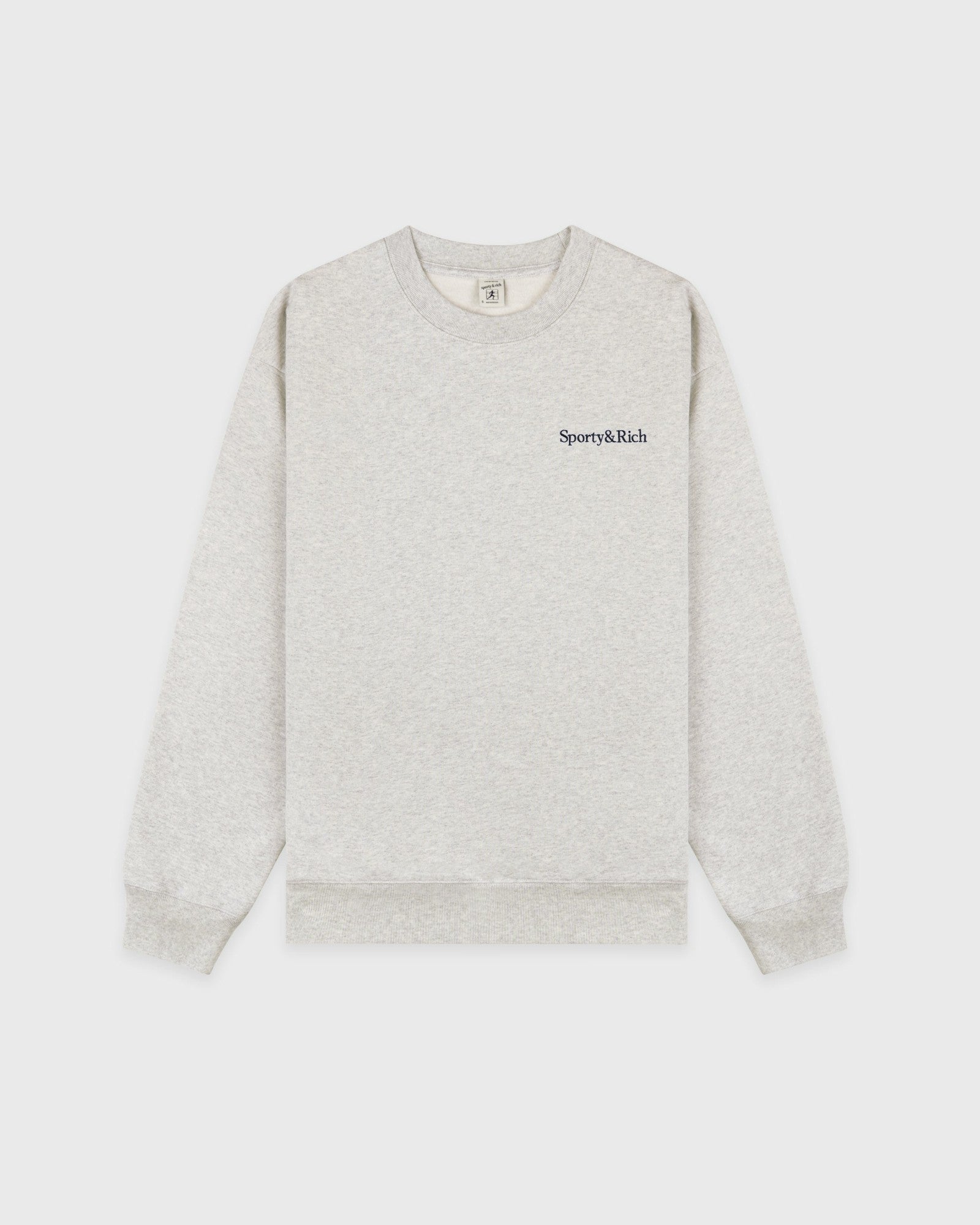 Serif Logo Embroidered Crewneck - Heather Gray/Navy Sporty & Rich Outlet