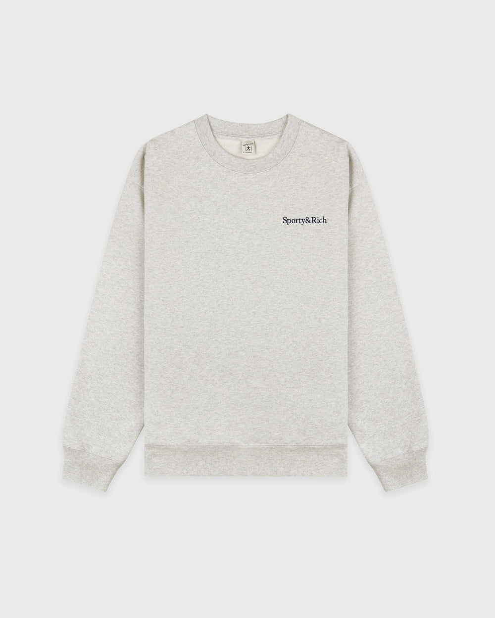 Serif Logo Embroidered Crewneck - Heather Gray/Navy Sporty & Rich Outlet