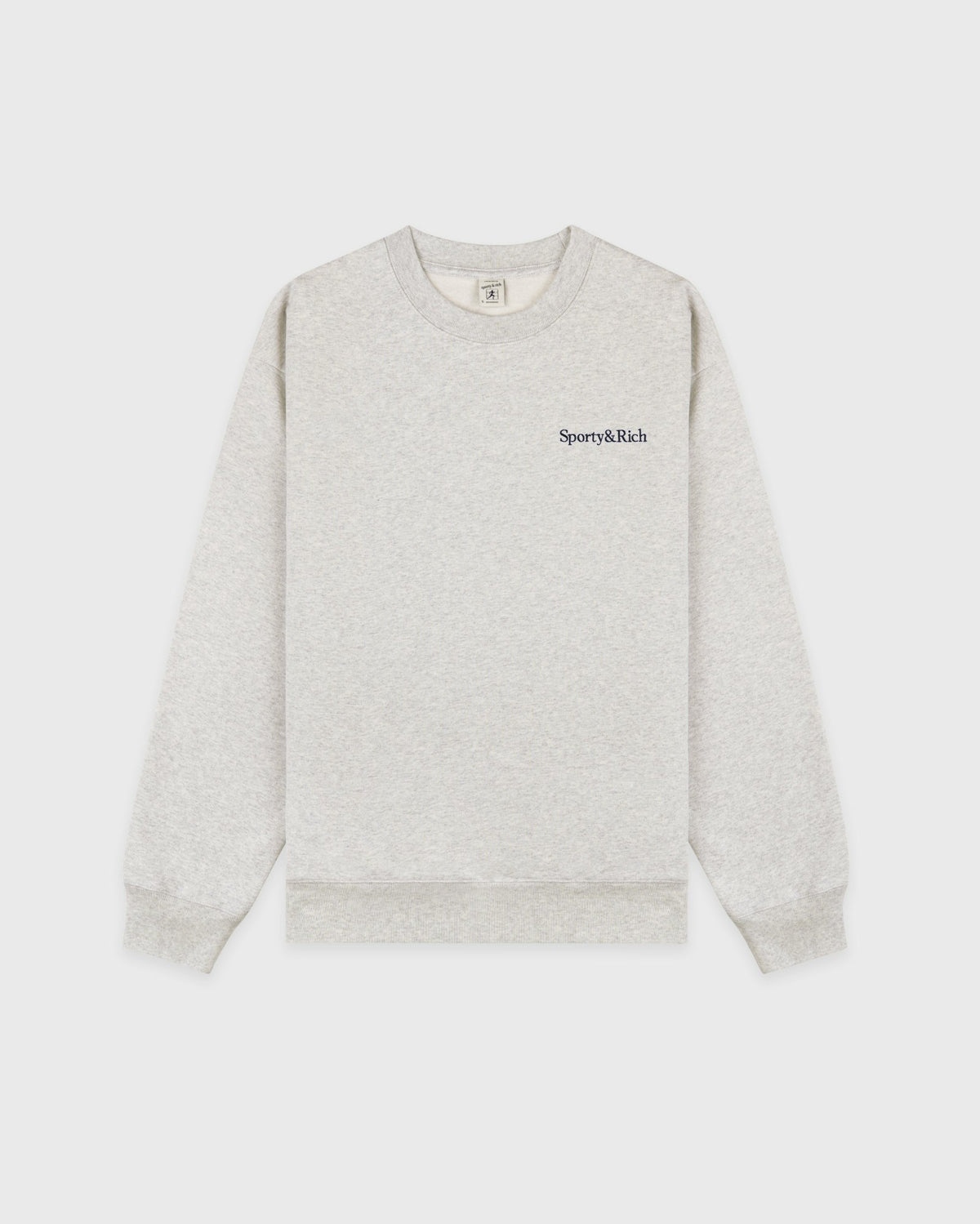 Serif Logo Embroidered Crewneck - Heather Gray/Navy Sporty & Rich Outlet