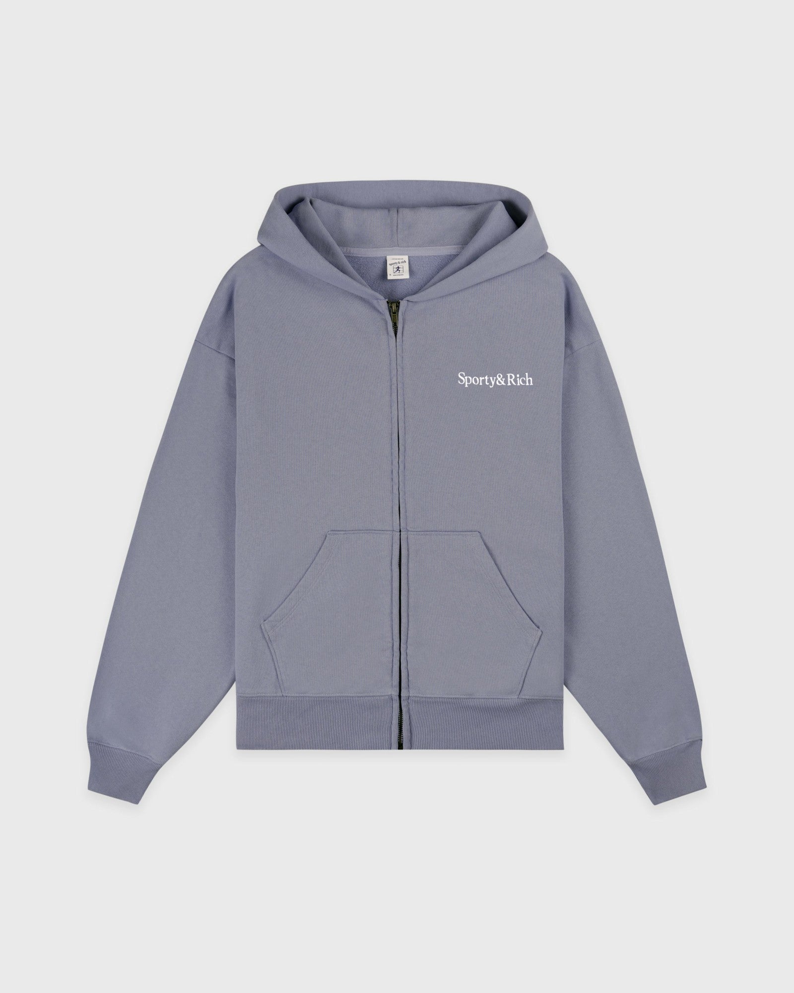 Serif Logo Embroidered Zip Hoodie - Faded Indigo/White Sporty & Rich Discount