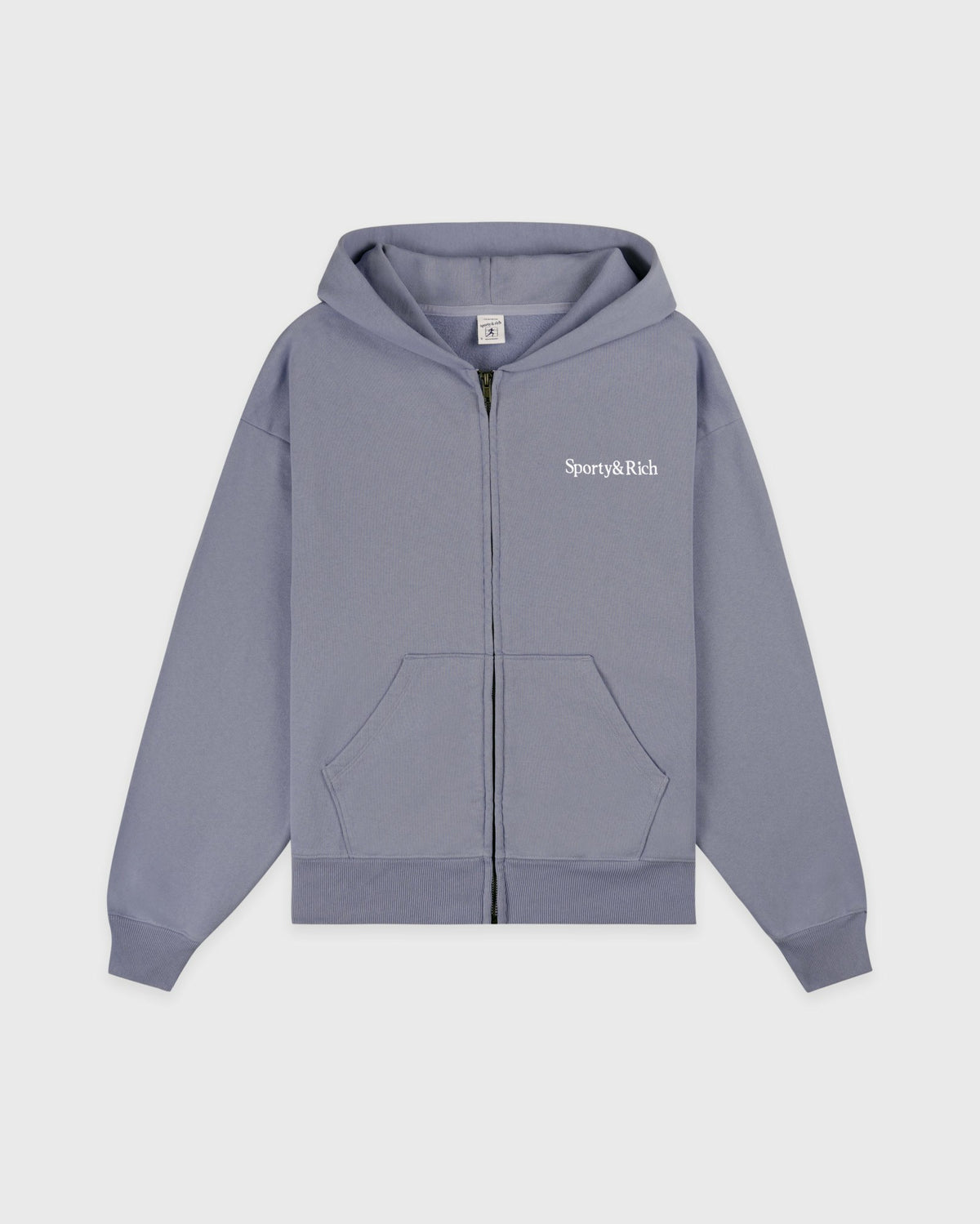Serif Logo Embroidered Zip Hoodie - Faded Indigo/White Sporty & Rich Discount