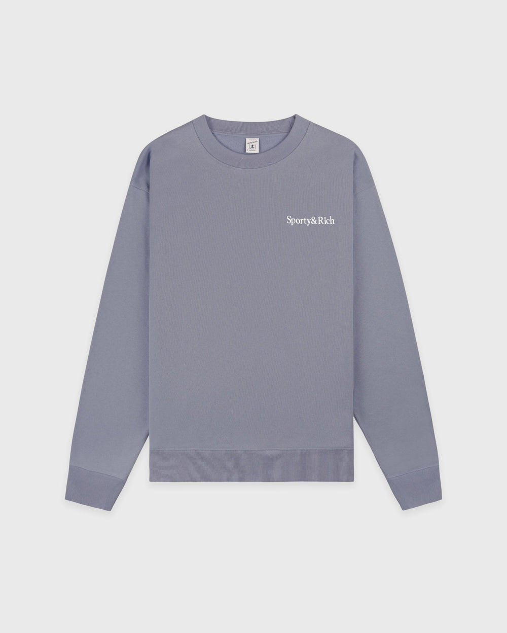 Serif Logo Embroidered Crewneck - Faded Indigo/White Sporty & Rich For Sale