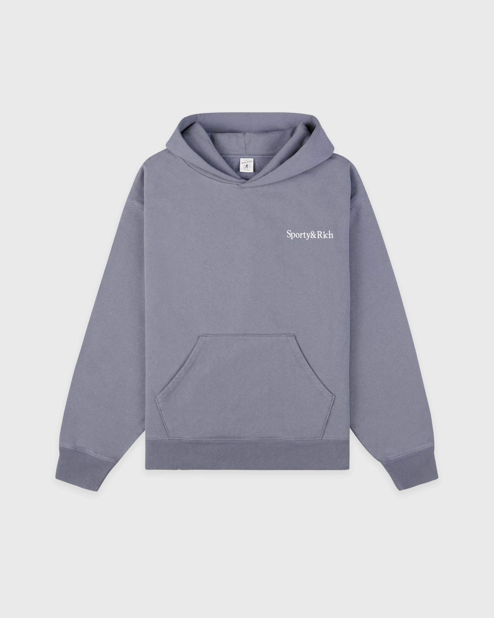 Serif Logo Embroidered Hoodie - Faded Indigo Sporty & Rich Outlet