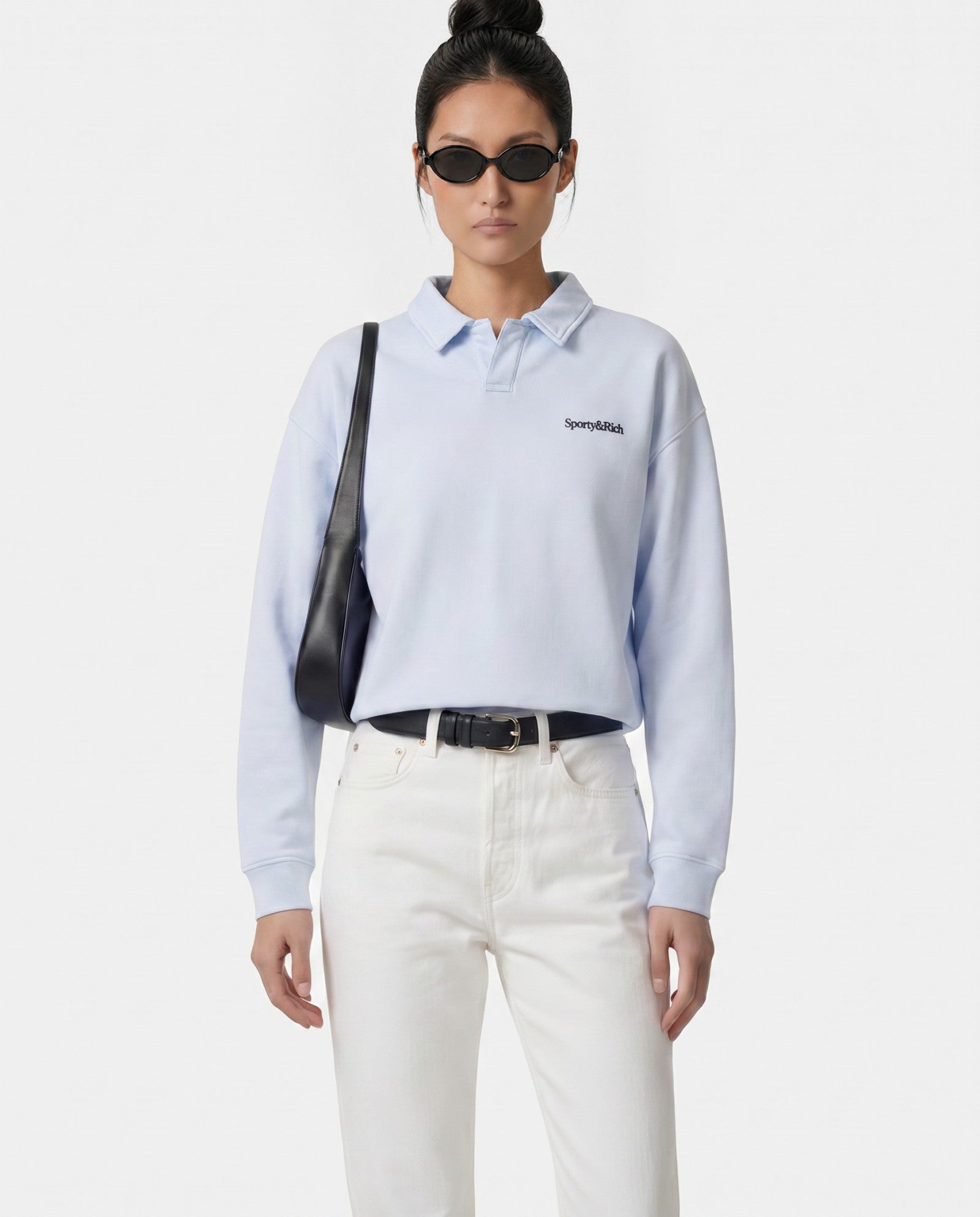 Serif Logo Embroidered Polo - Ciel Sporty & Rich US