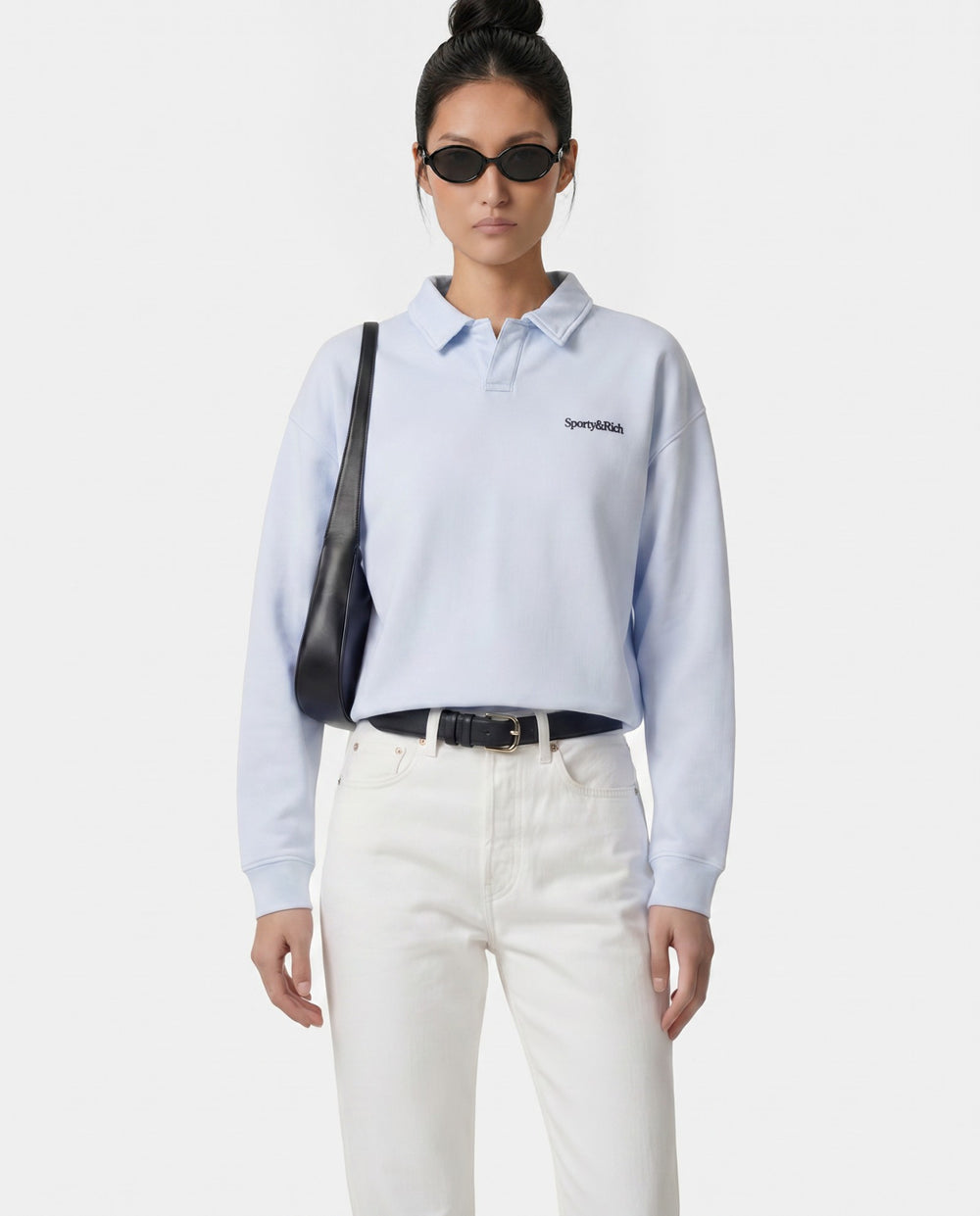 Serif Logo Embroidered Polo - Ciel Sporty & Rich US