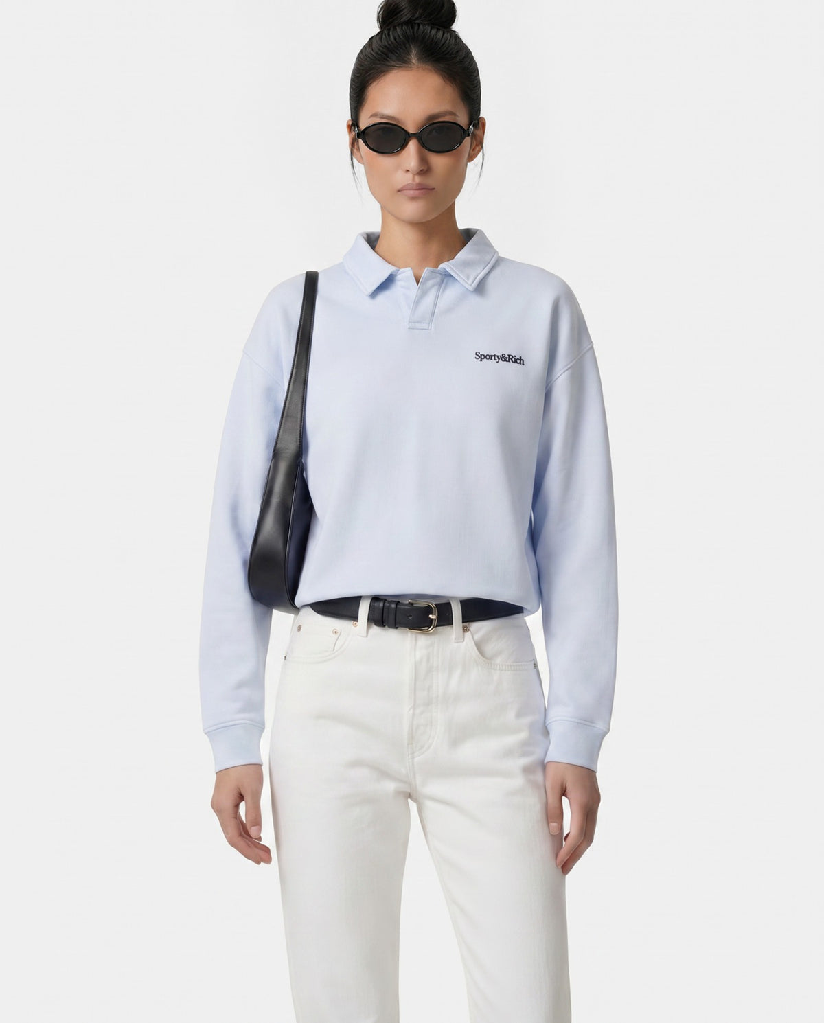 Serif Logo Embroidered Polo - Ciel Sporty & Rich US