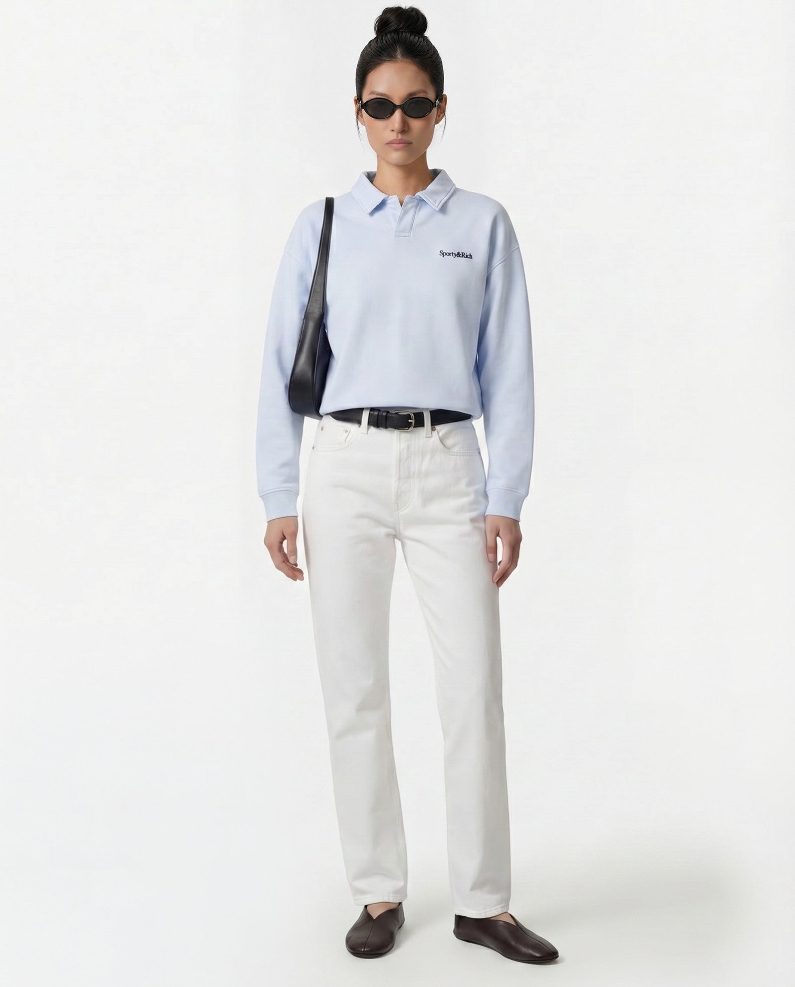 Serif Logo Embroidered Polo - Ciel Sporty & Rich US