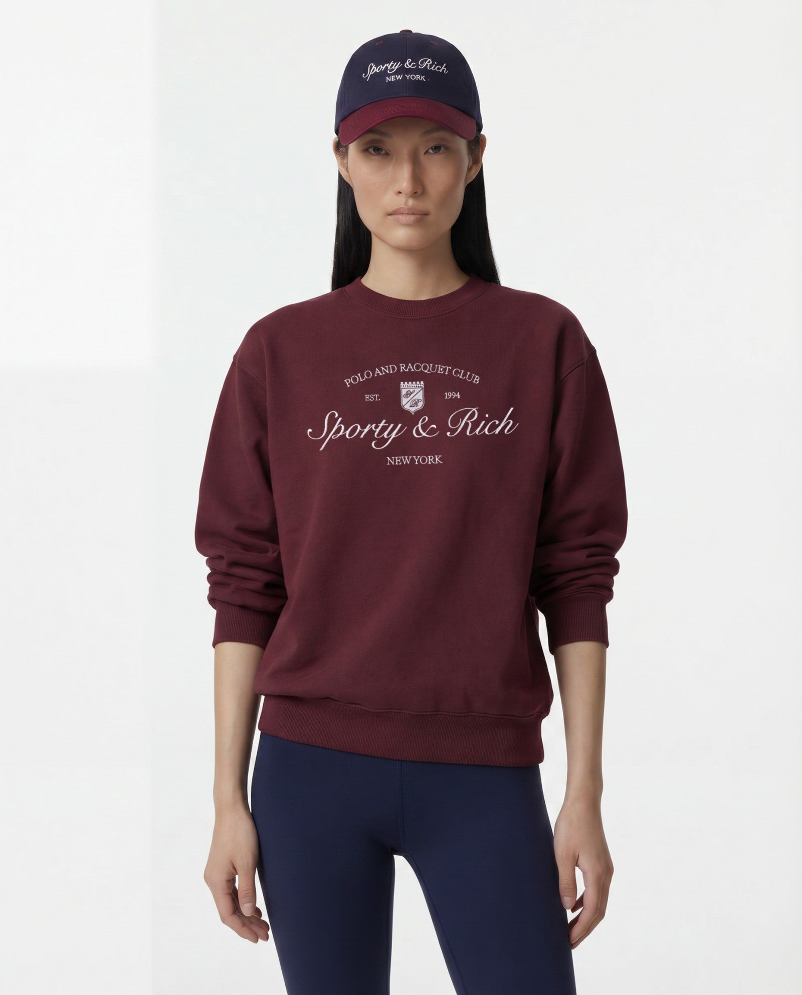Syracuse Embroidered Crewneck - Bordeaux/White Sporty & Rich Discount