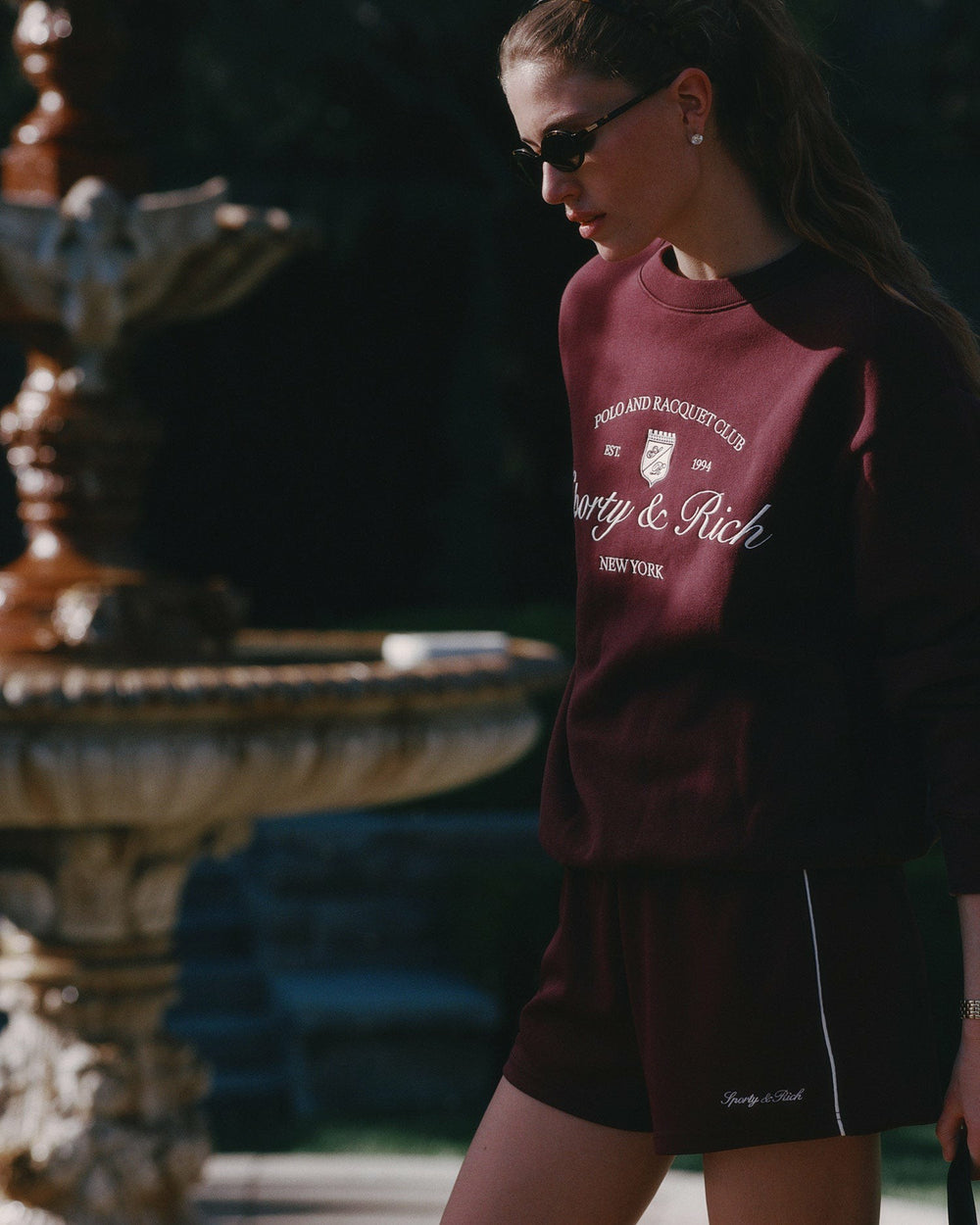 Syracuse Embroidered Crewneck - Bordeaux/White Sporty & Rich Discount