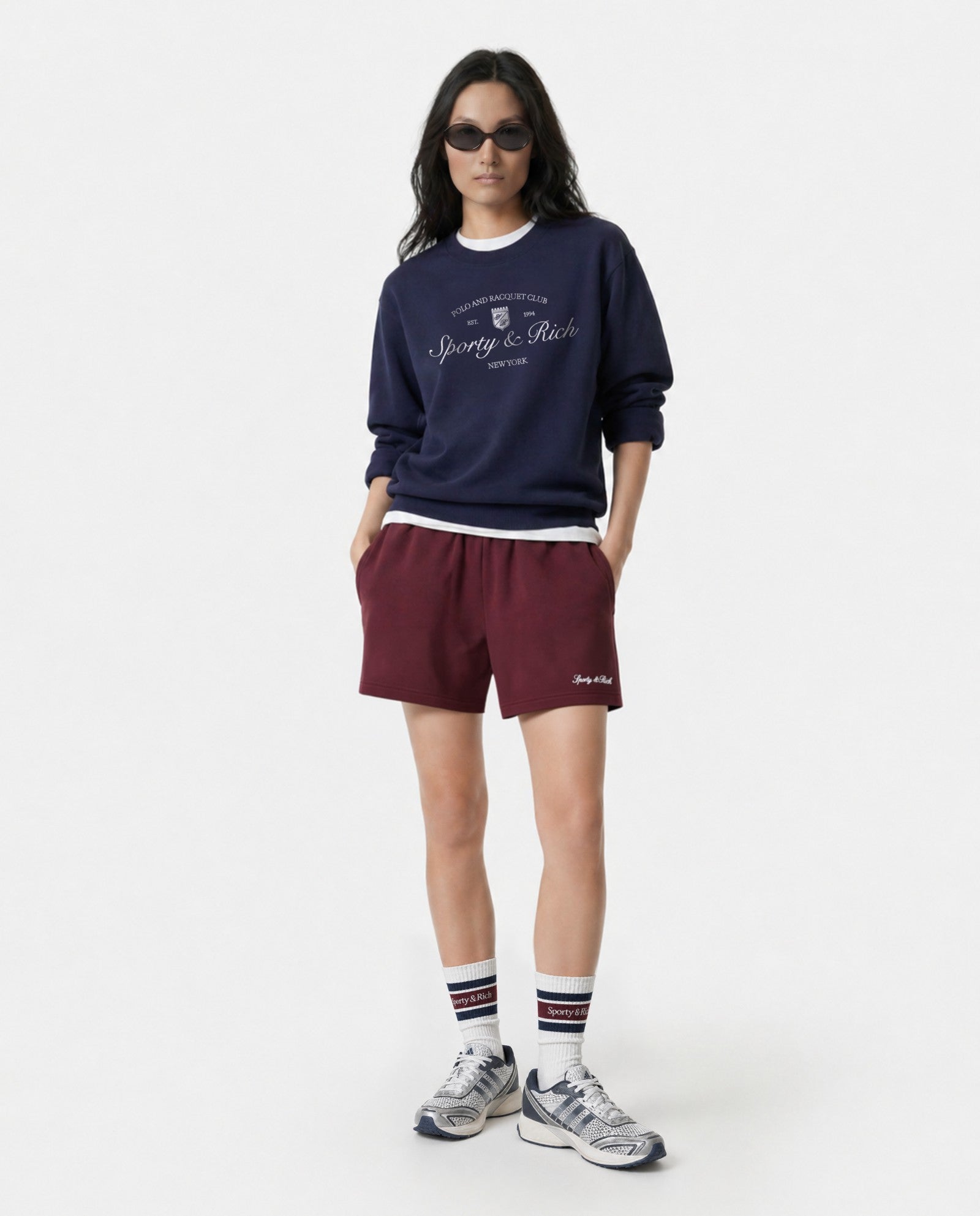 Syracuse Embroidered Crewneck - Navy/White Sporty & Rich For Sale
