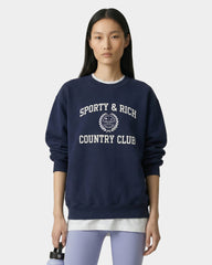 Varsity Crest Crewneck - Navy/White Sporty & Rich Sale