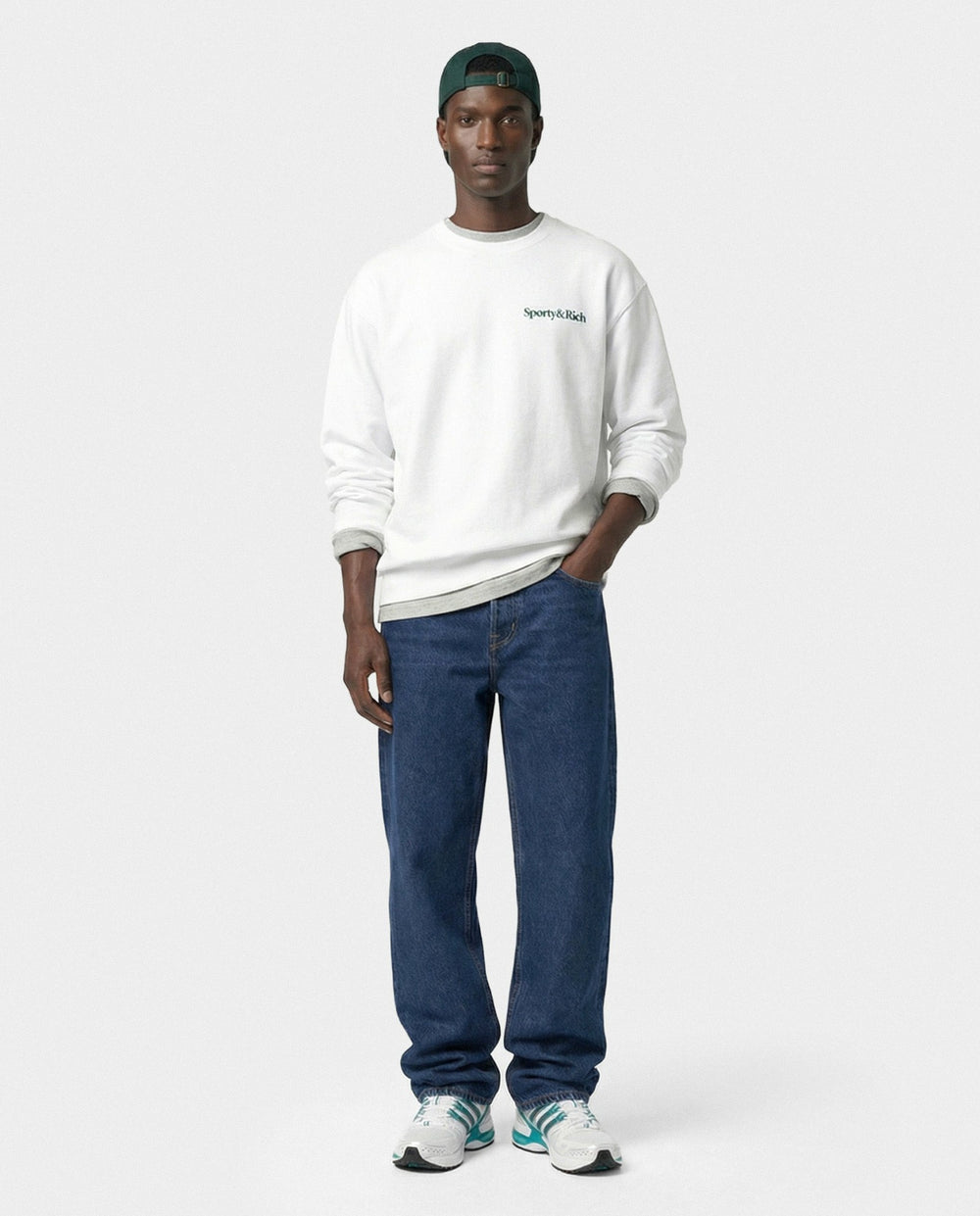 Play Tennis Crewneck - White/Forest Sporty & Rich Outlet