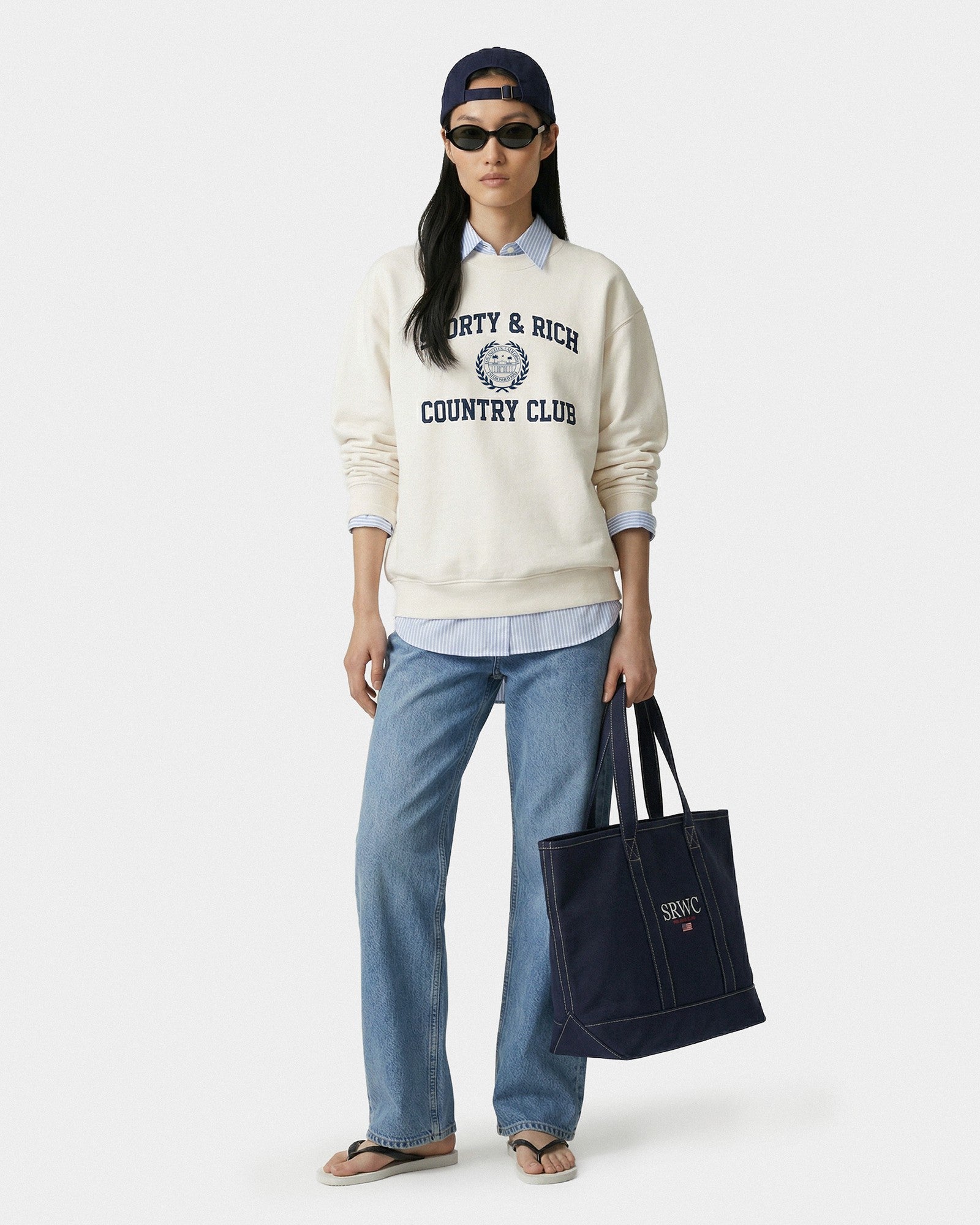 Varsity Crest Crewneck - Ecru/Navy Sporty & Rich US