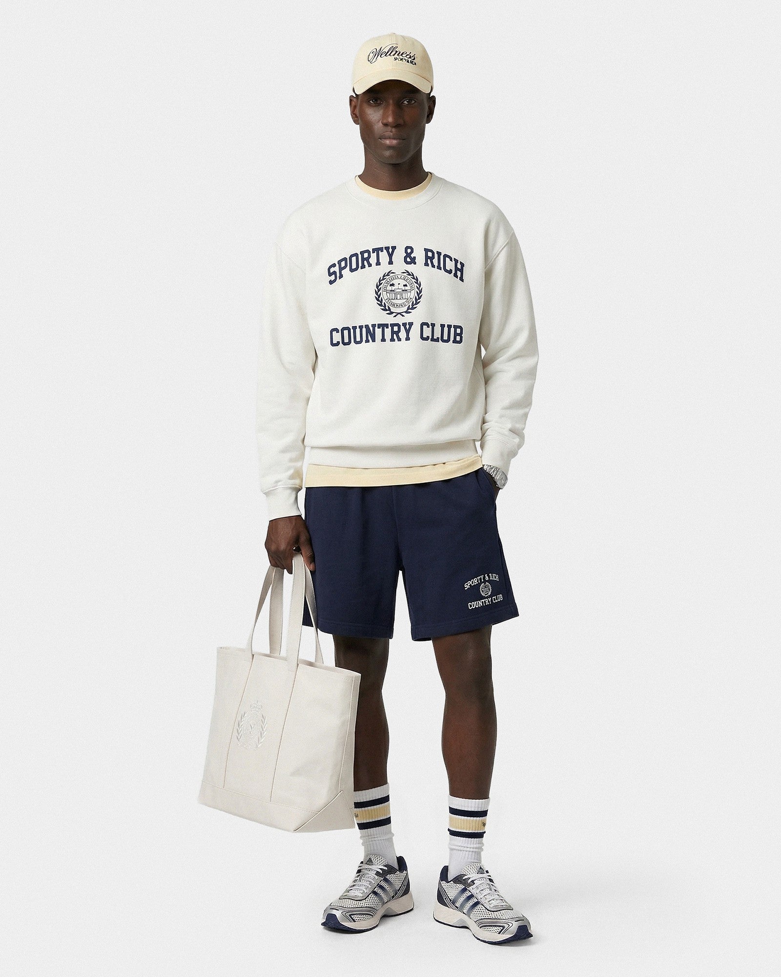 Varsity Crest Crewneck - Ecru/Navy Sporty & Rich US