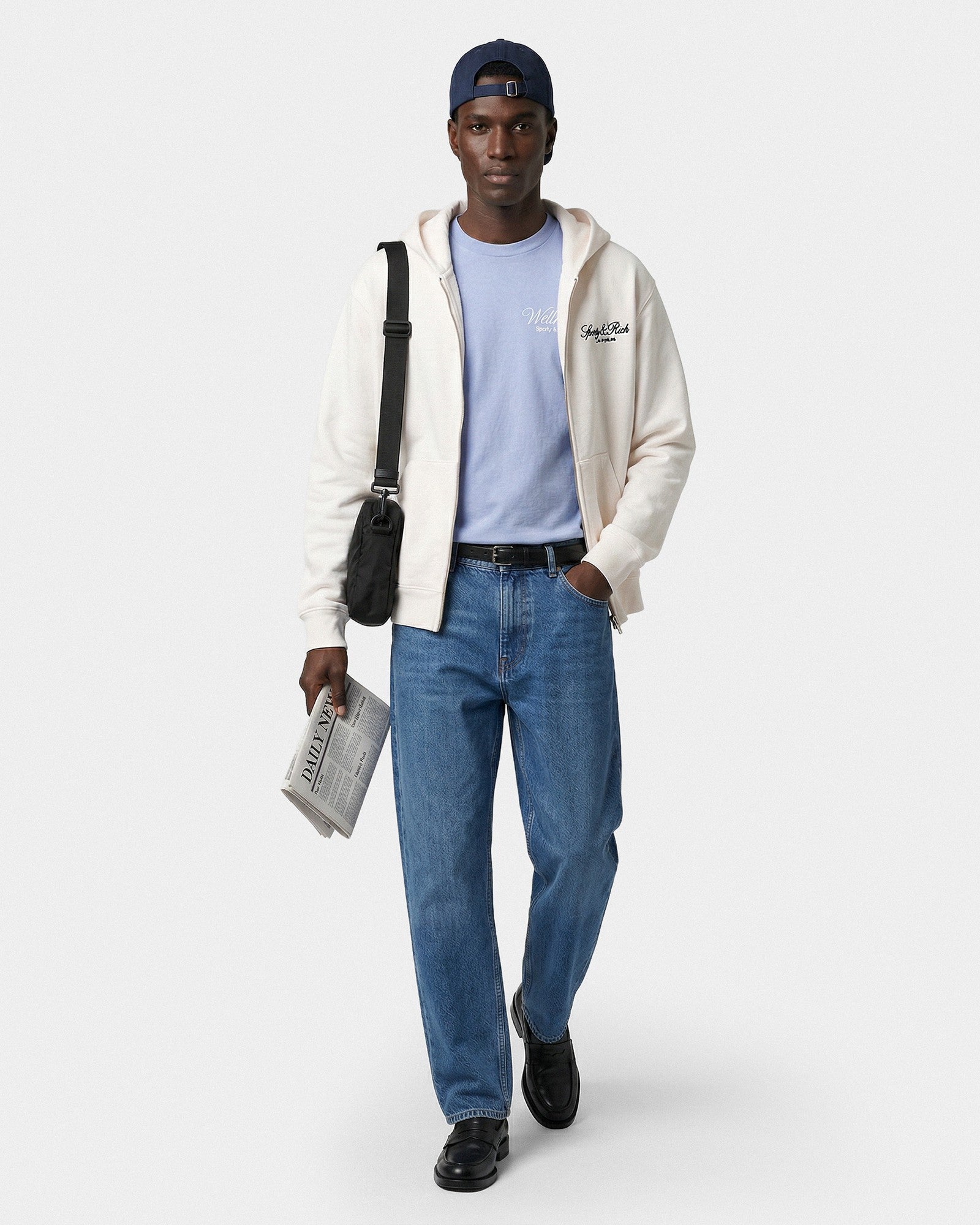 Vendome LA Embroidered Zip Hoodie - Ecru/Navy Sporty & Rich Sale
