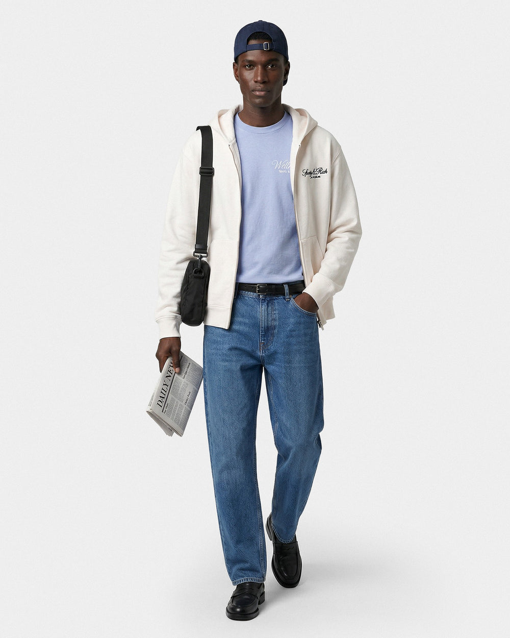 Vendome LA Embroidered Zip Hoodie - Ecru/Navy Sporty & Rich Sale