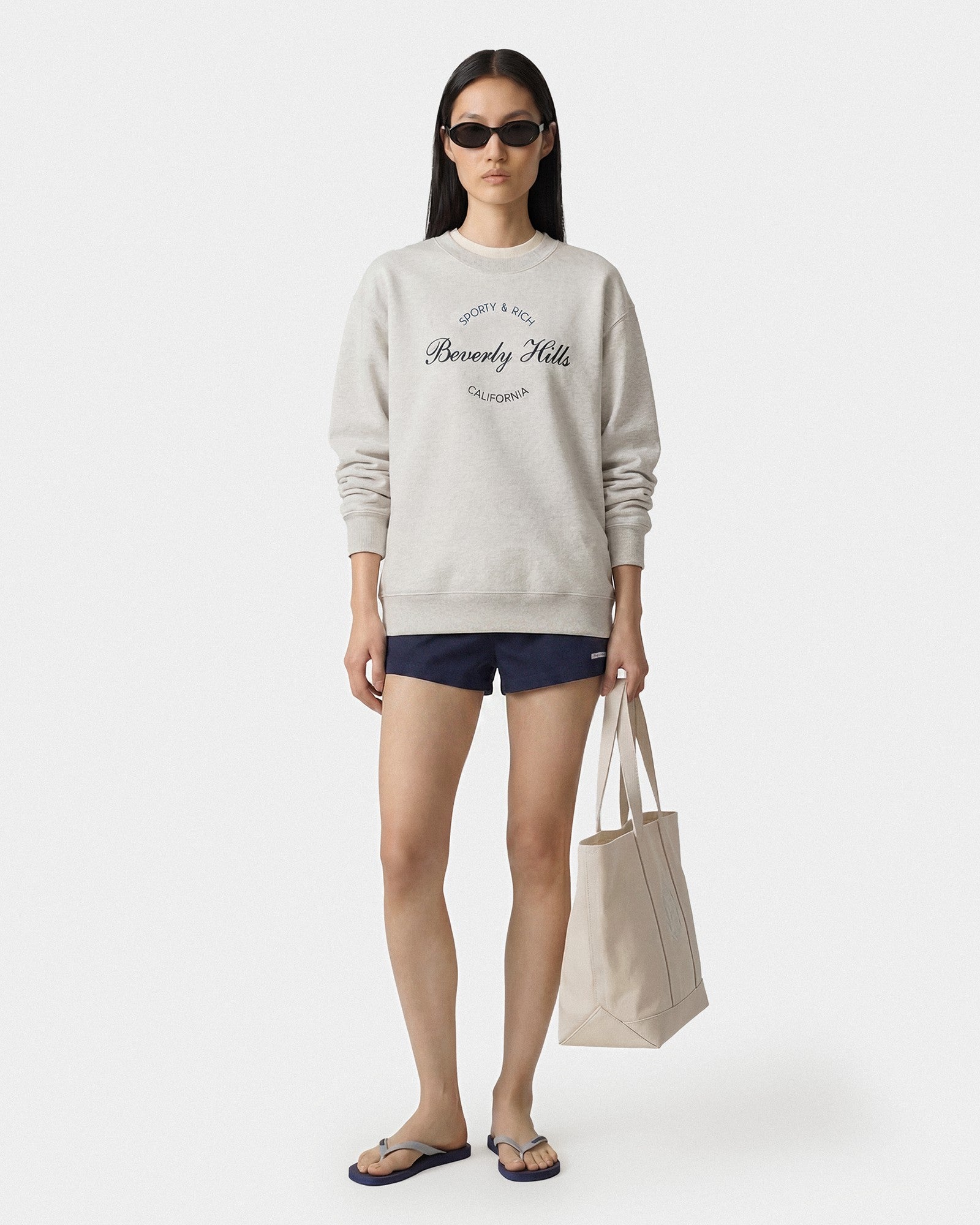 Beverly Script Crewneck - Heather Gray/Navy Sporty & Rich Online