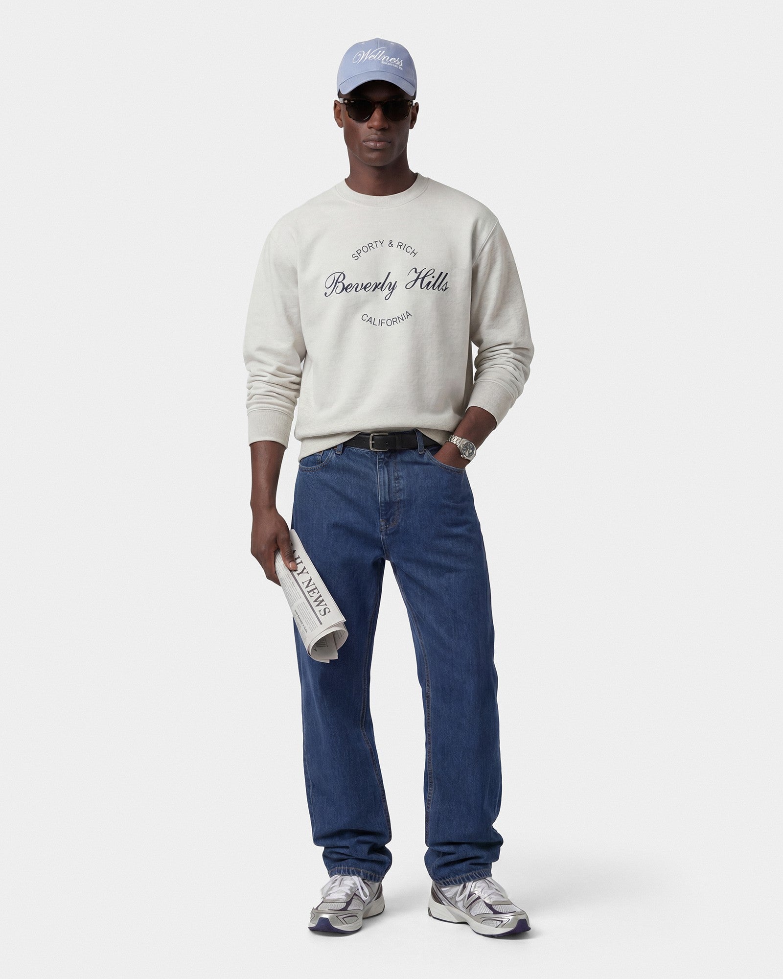 Beverly Script Crewneck - Heather Gray/Navy Sporty & Rich Online
