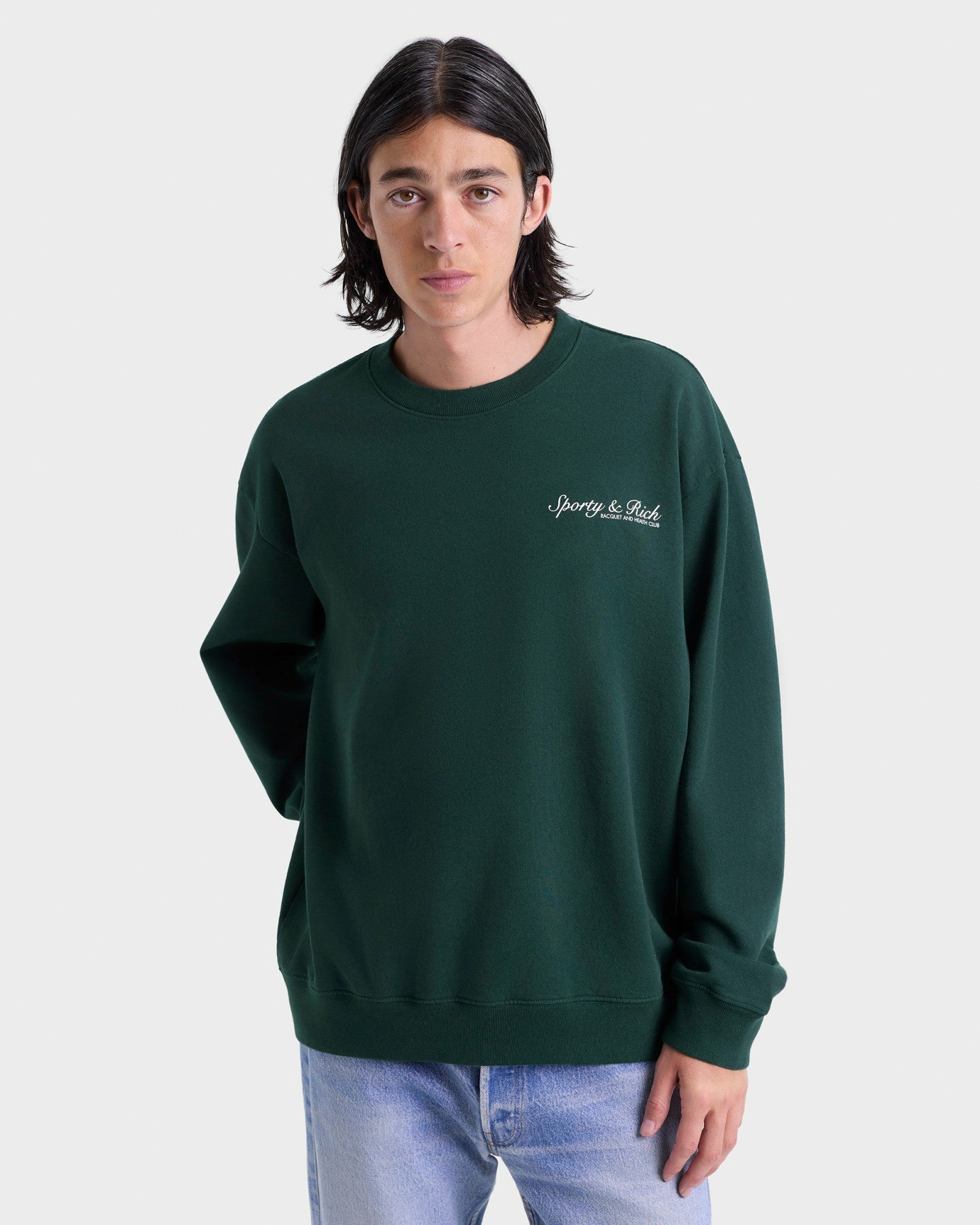 Syracuse Crewneck - Forest/White Sporty & Rich For Sale
