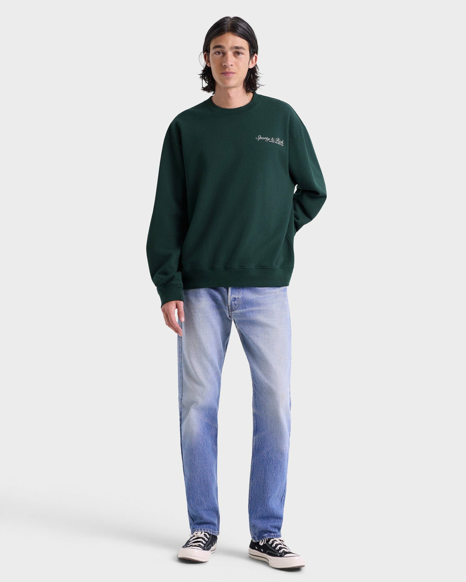 Syracuse Crewneck - Forest/White Sporty & Rich For Sale