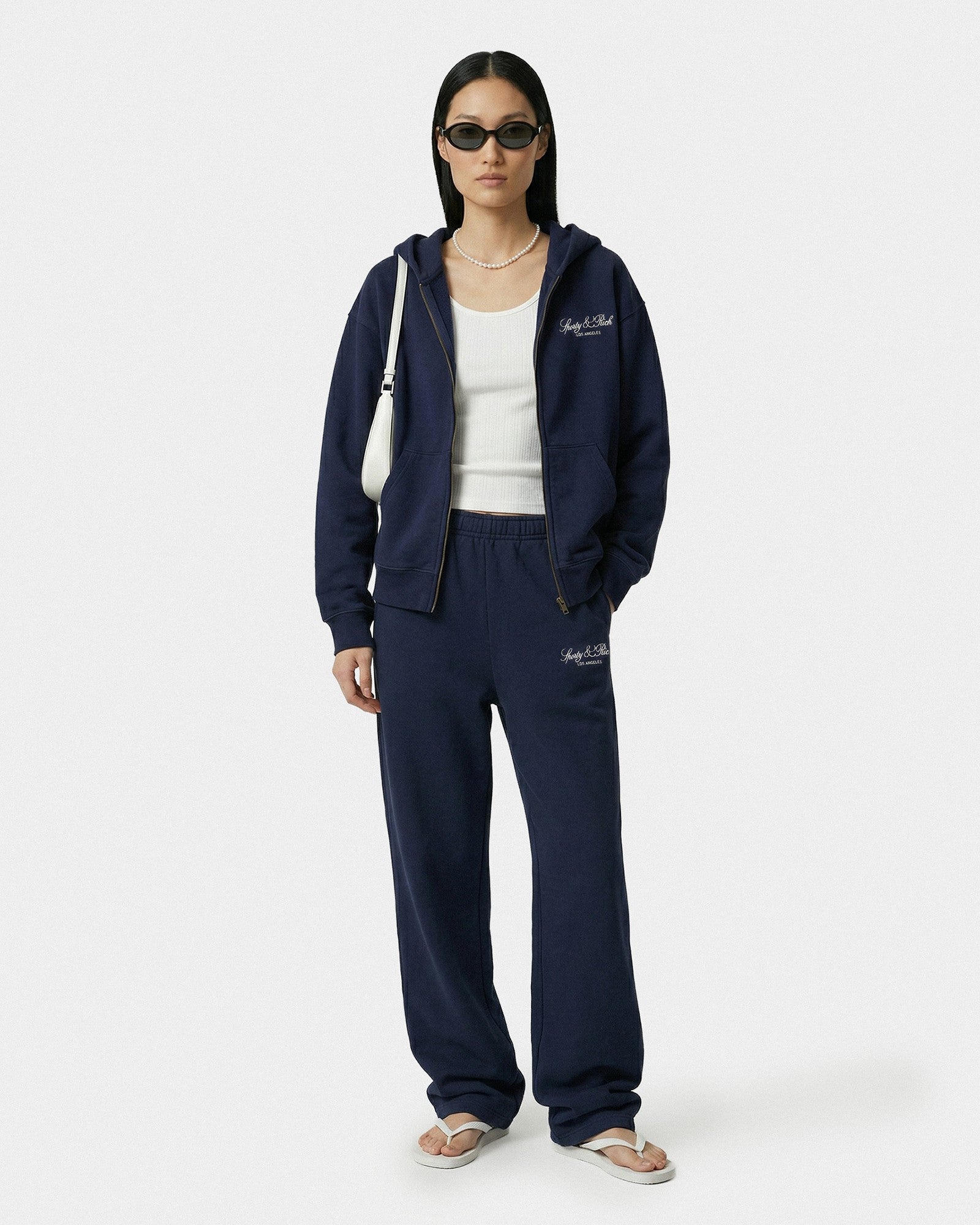Vendome LA Embroidered Zip Hoodie - Navy/White Sporty & Rich Outlet