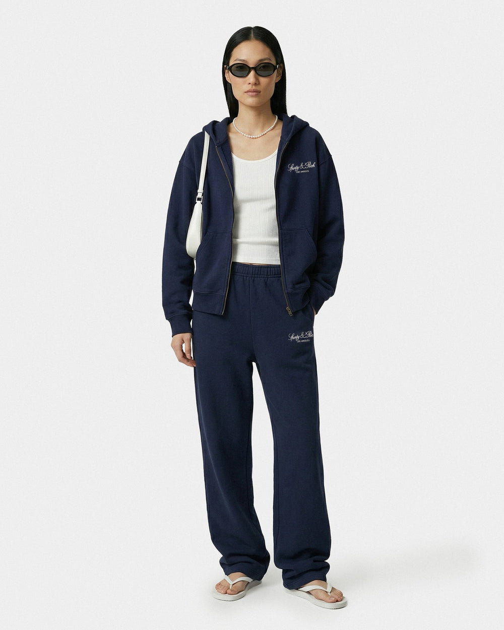 Vendome LA Embroidered Zip Hoodie - Navy/White Sporty & Rich Outlet
