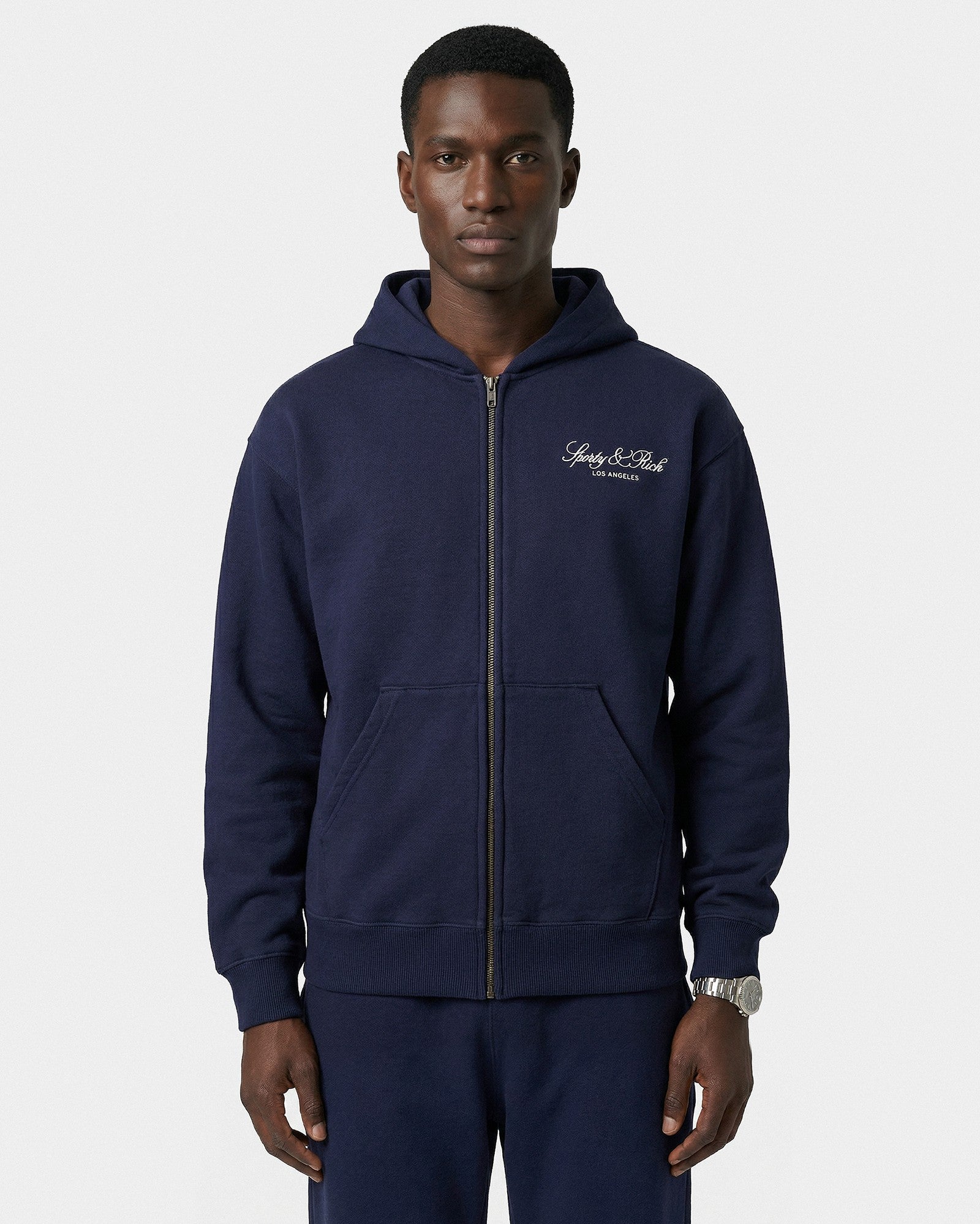 Vendome LA Embroidered Zip Hoodie - Navy/White Sporty & Rich Outlet