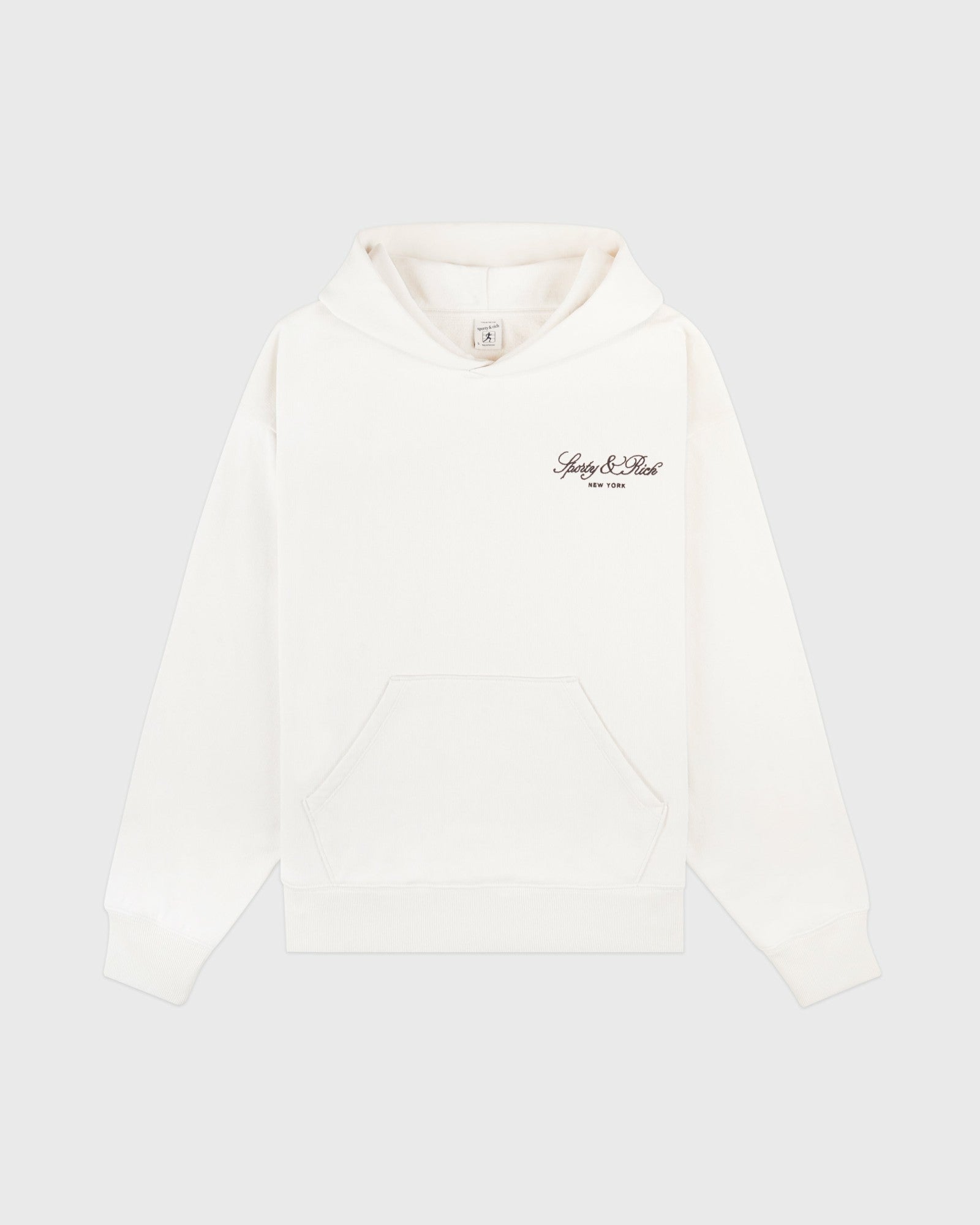 Vendome Script Embroidered Hoodie - Ecru/Chocolate Sporty & Rich US