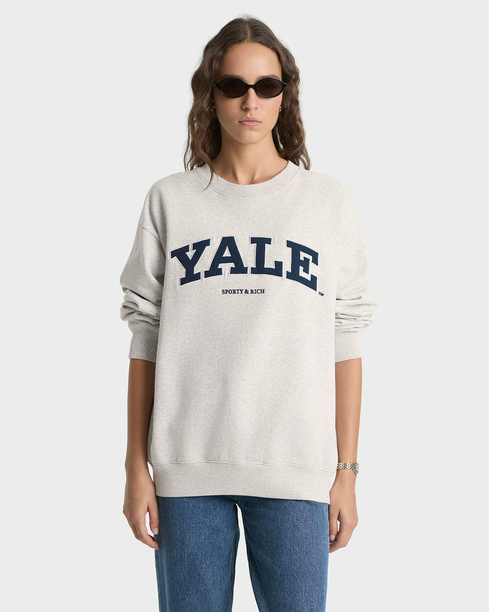 Yale Ivy Crewneck - Heather Gray/Navy Sporty & Rich Discount
