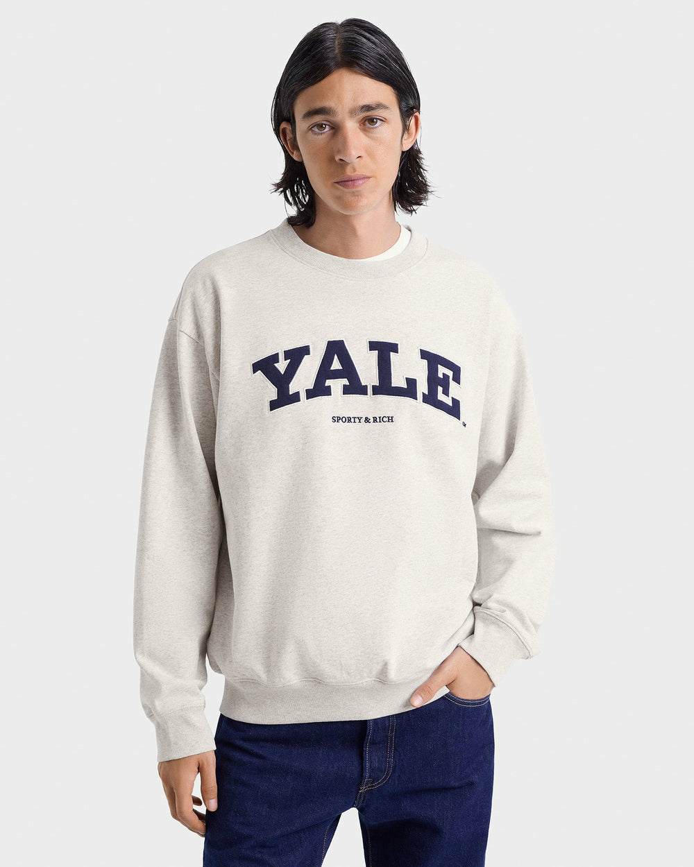 Yale Ivy Crewneck - Heather Gray/Navy Sporty & Rich Discount
