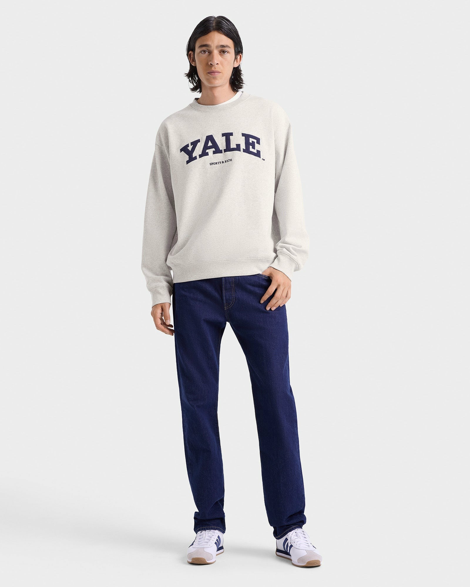 Yale Ivy Crewneck - Heather Gray/Navy Sporty & Rich Discount