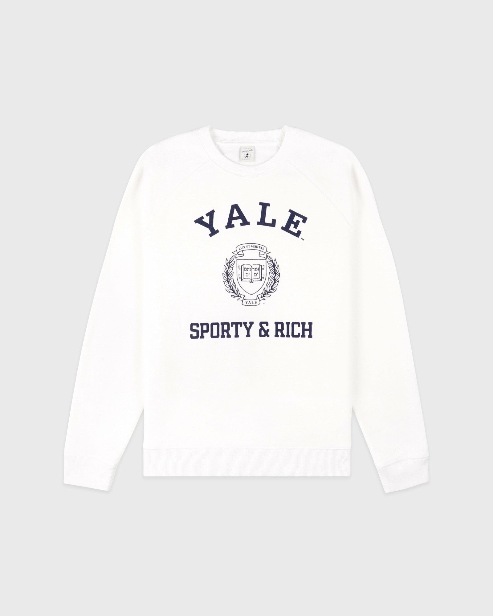 Veritas Soft Crewneck - White/Navy Sporty & Rich Outlet