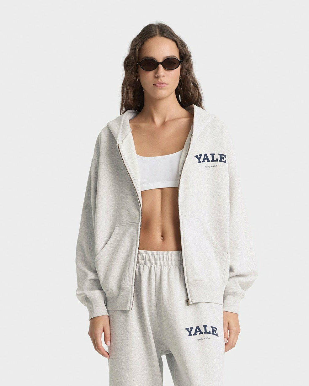 Yale Classic Zip Hoodie - Heather Gray/Navy Sporty & Rich US