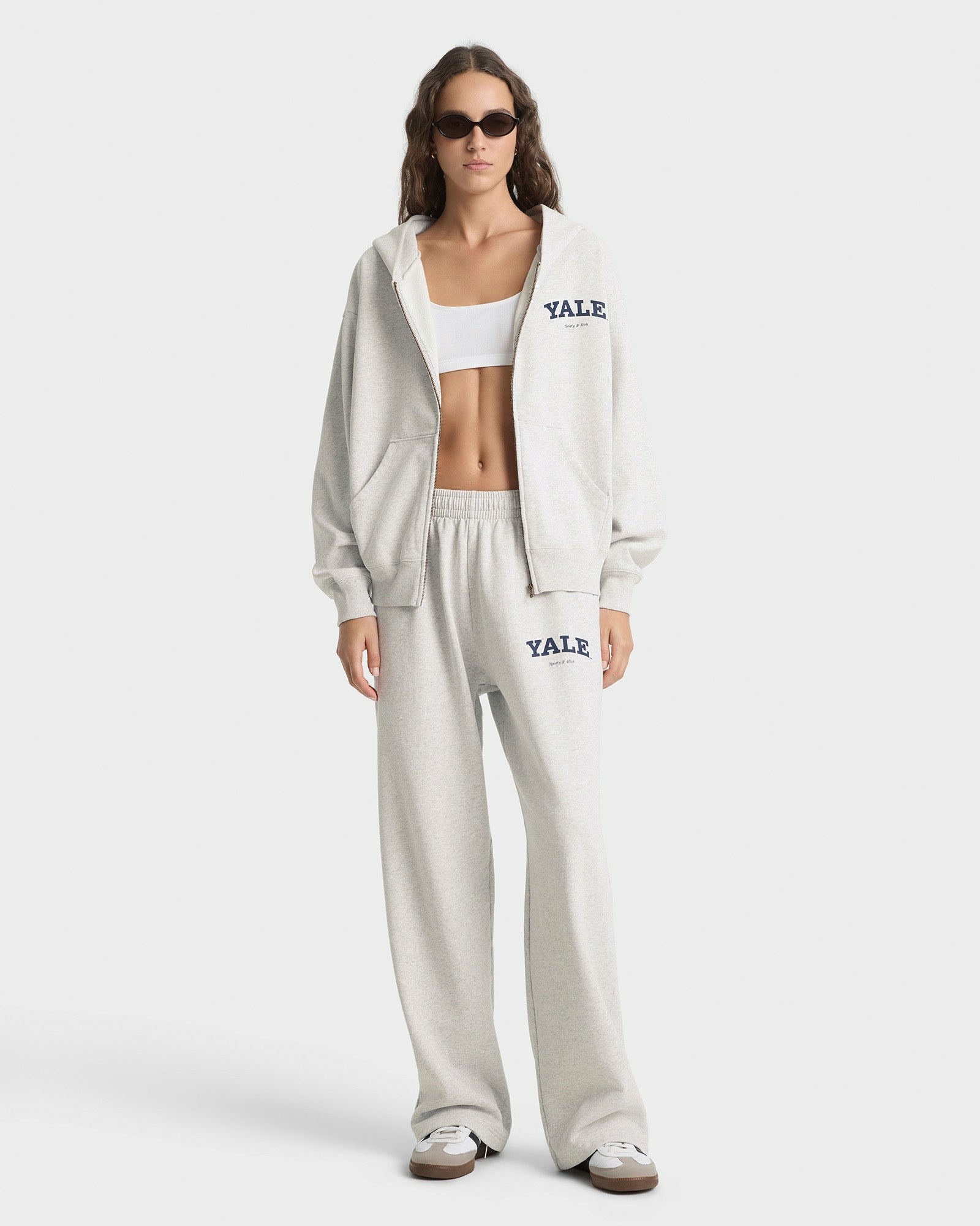 Yale Classic Zip Hoodie - Heather Gray/Navy Sporty & Rich US