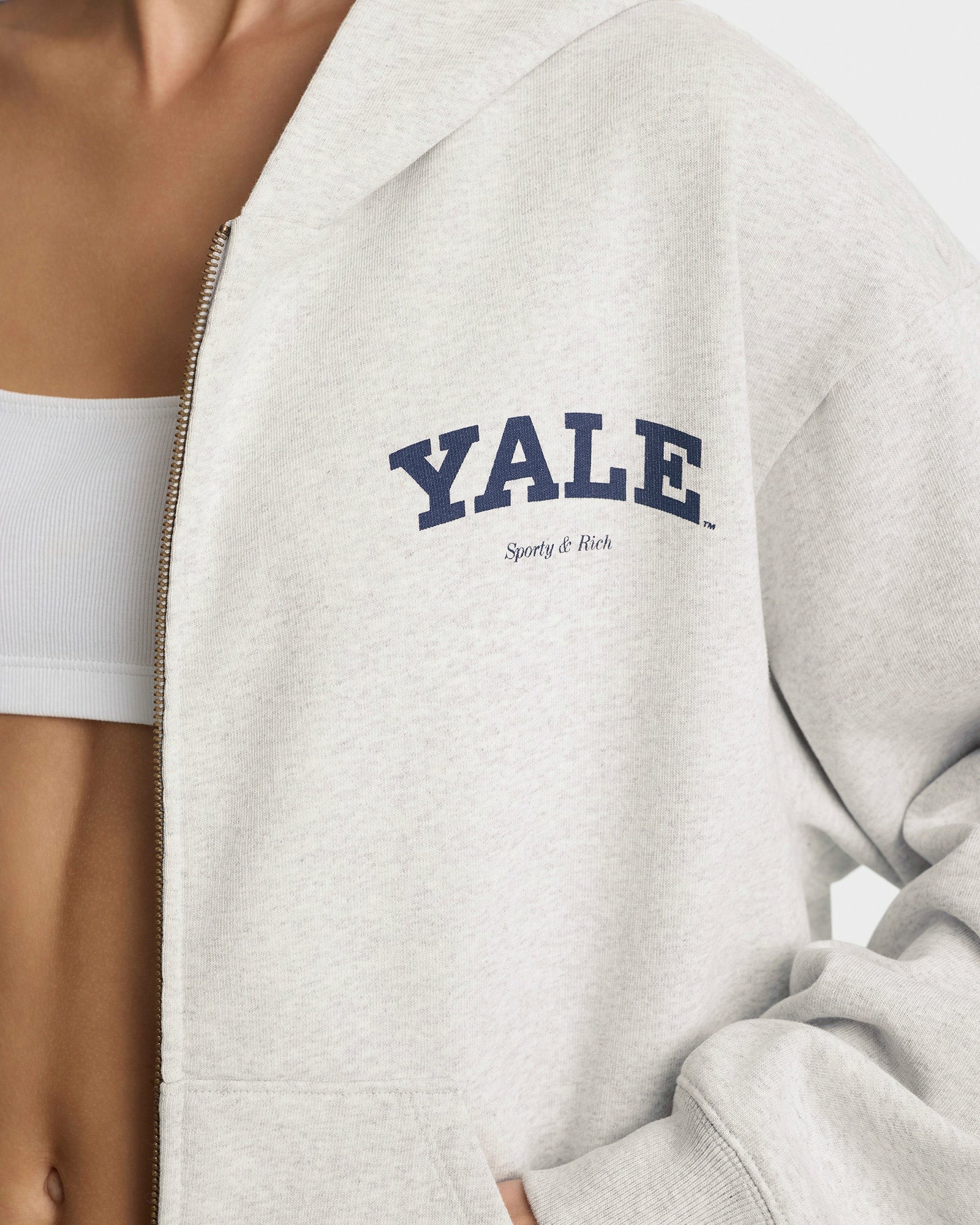 Yale Classic Zip Hoodie - Heather Gray/Navy Sporty & Rich US