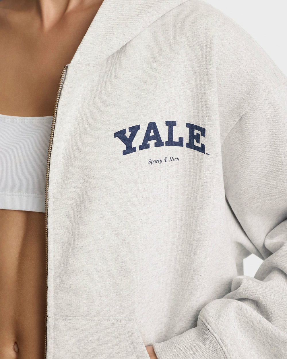 Yale Classic Zip Hoodie - Heather Gray/Navy Sporty & Rich US