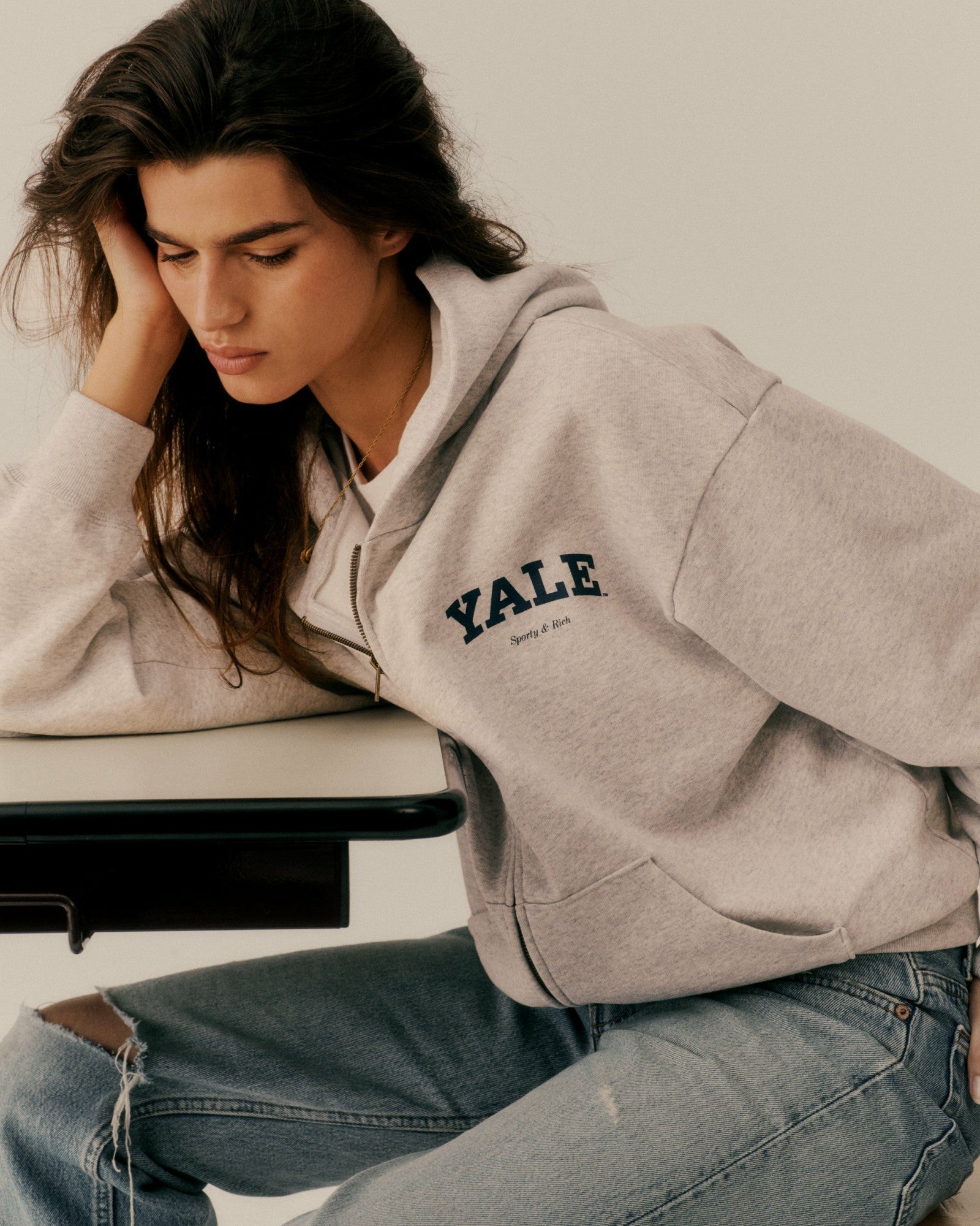 Yale Classic Zip Hoodie - Heather Gray/Navy Sporty & Rich US