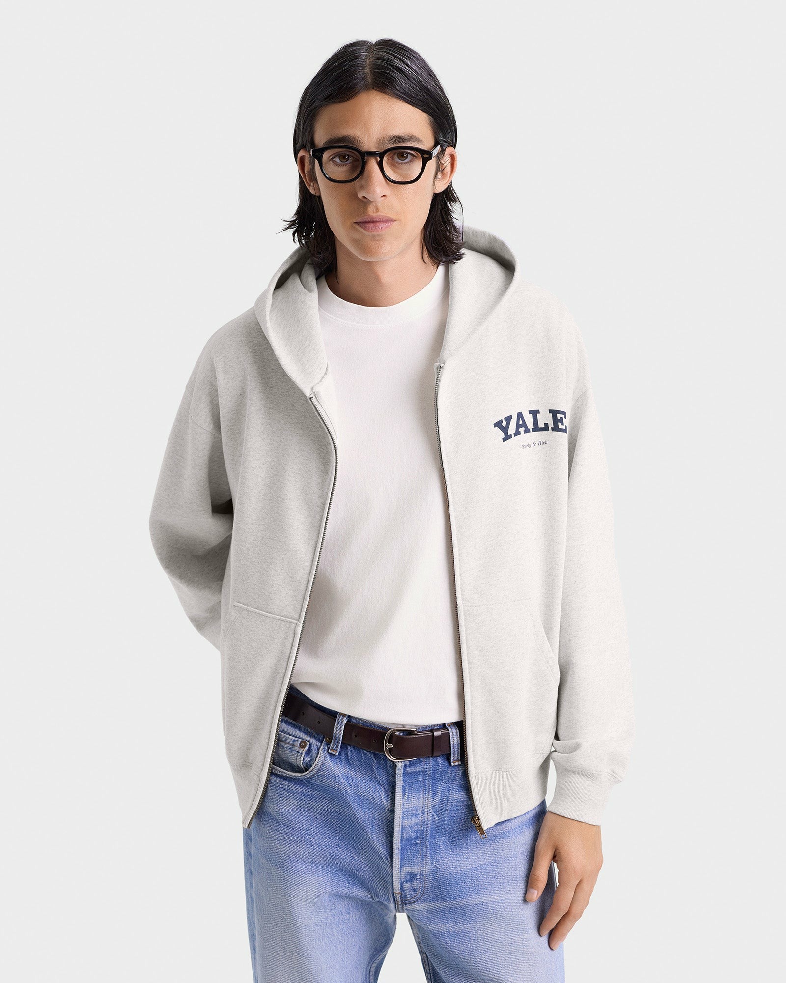 Yale Classic Zip Hoodie - Heather Gray/Navy Sporty & Rich US