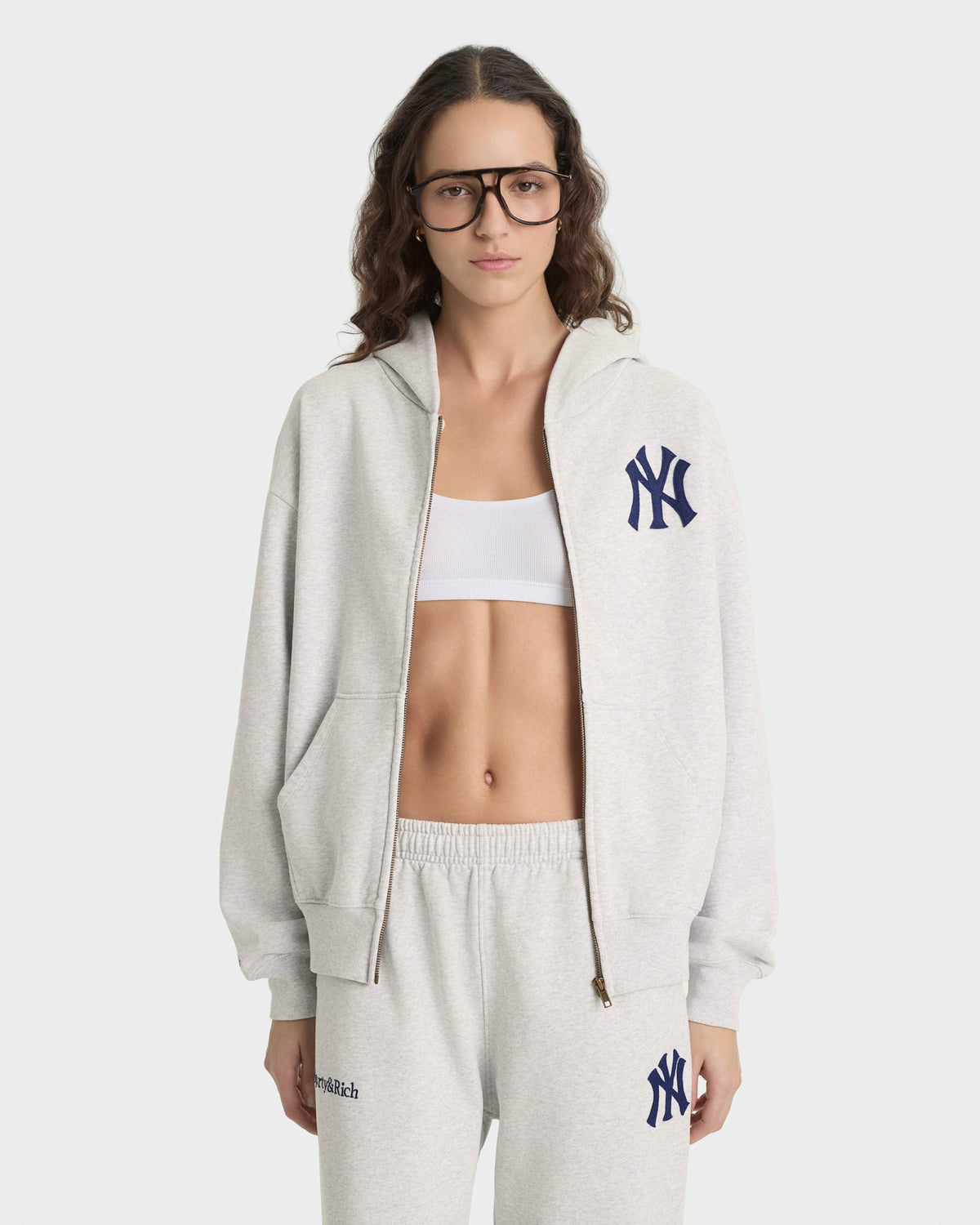 Heritage Yankees Serif Zip Hoodie - Heather Gray/Navy Sporty & Rich Online
