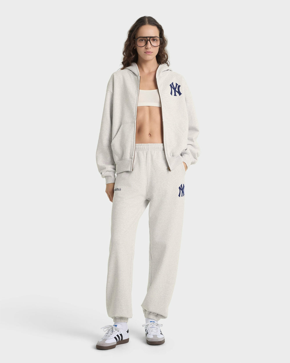 Heritage Yankees Serif Zip Hoodie - Heather Gray/Navy Sporty & Rich Online