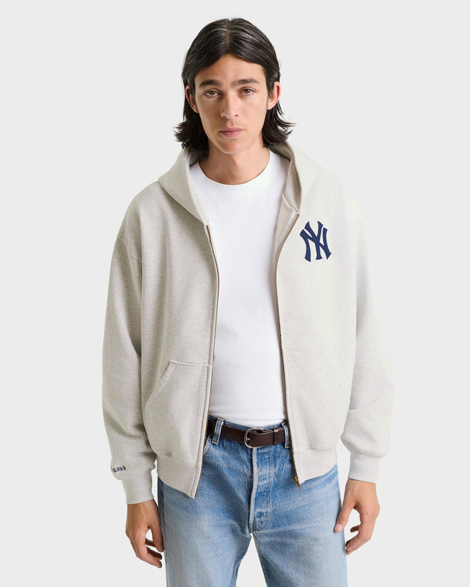 Heritage Yankees Serif Zip Hoodie - Heather Gray/Navy Sporty & Rich Online