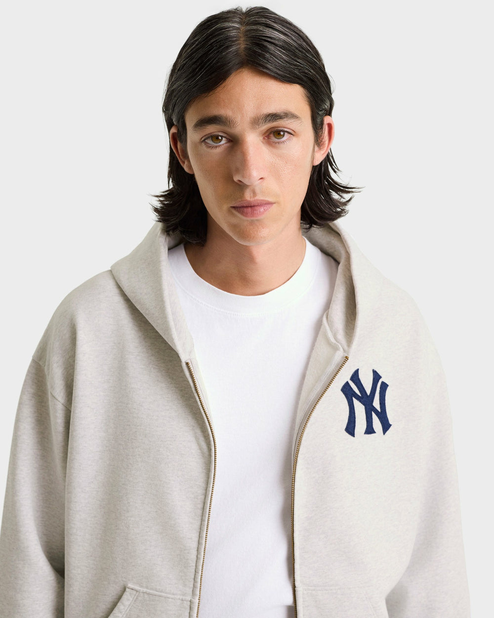 Heritage Yankees Serif Zip Hoodie - Heather Gray/Navy Sporty & Rich Online