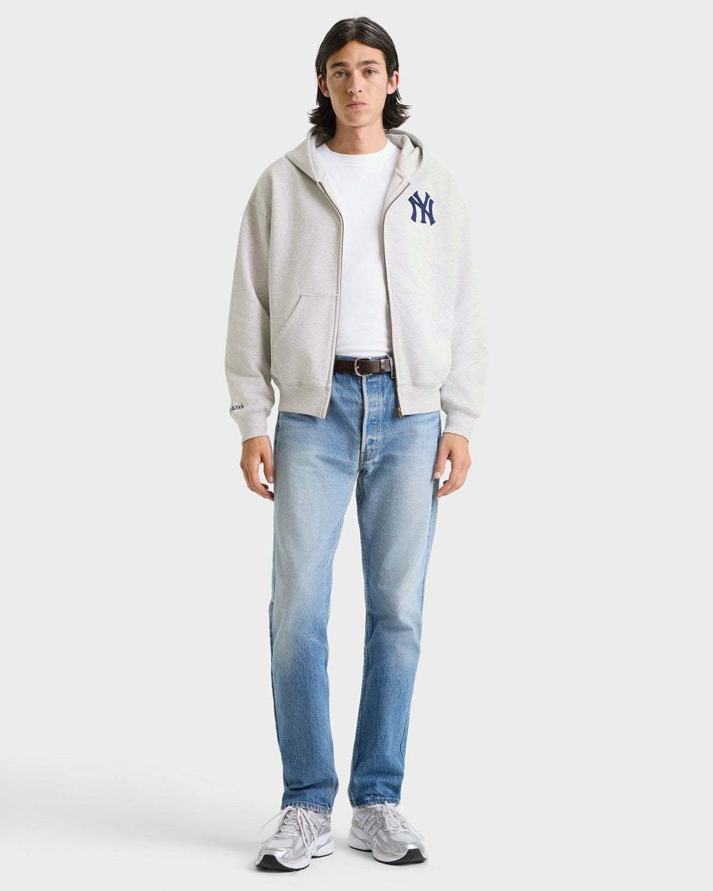 Heritage Yankees Serif Zip Hoodie - Heather Gray/Navy Sporty & Rich Online