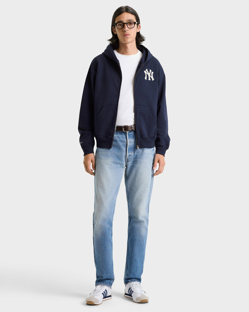 Heritage Yankees Serif Zip Hoodie - Navy/White Sporty & Rich Discount