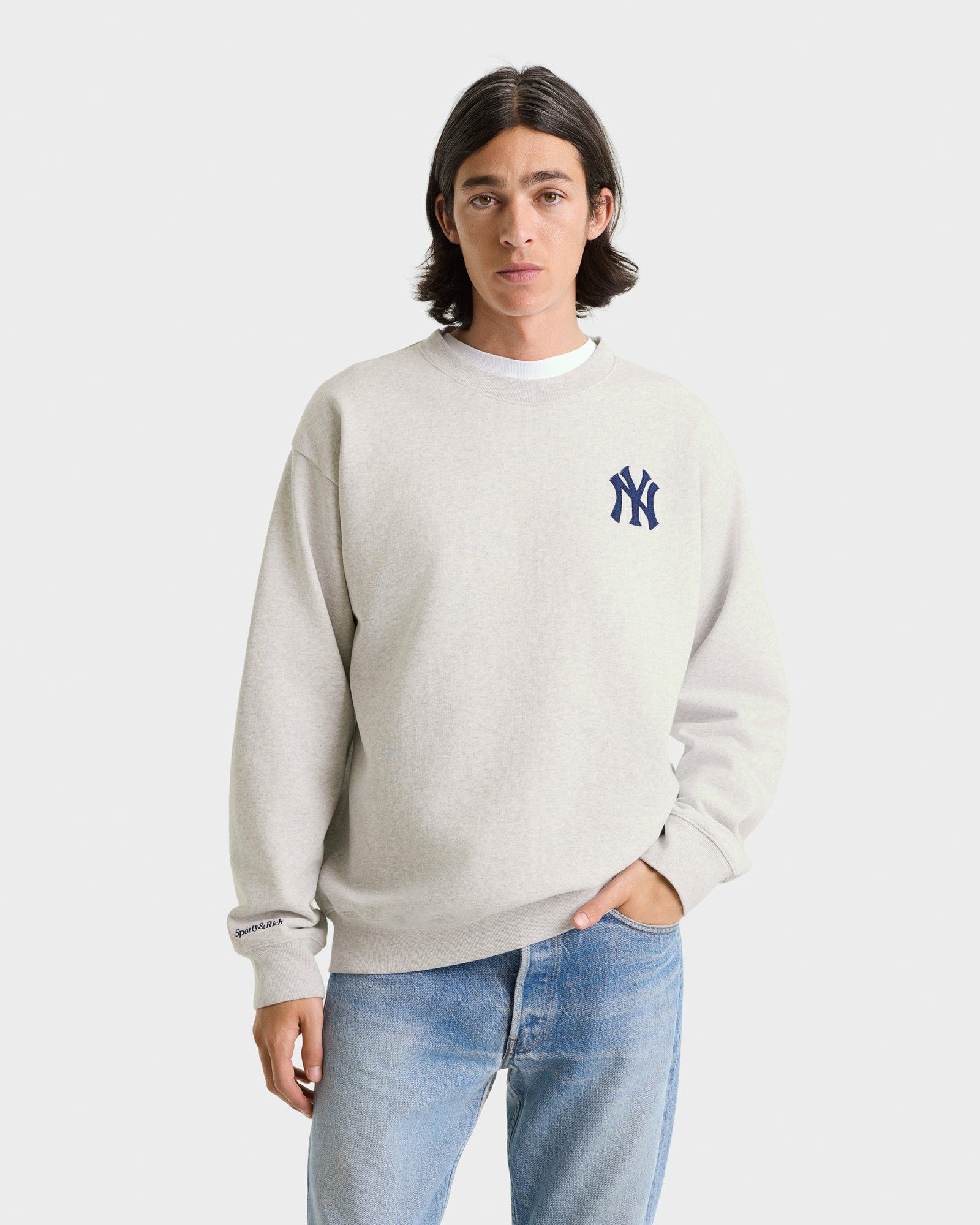 Heritage Yankees Serif Crewneck - Heather Gray/Navy Sporty & Rich Outlet
