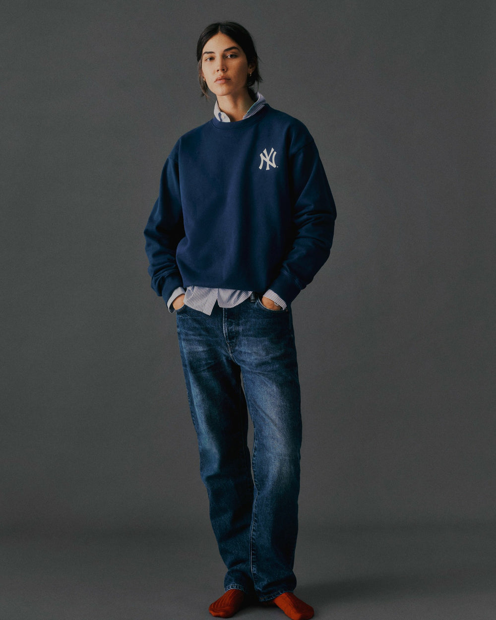 Yankees Serif Crewneck - Navy/White Sporty & Rich Sale